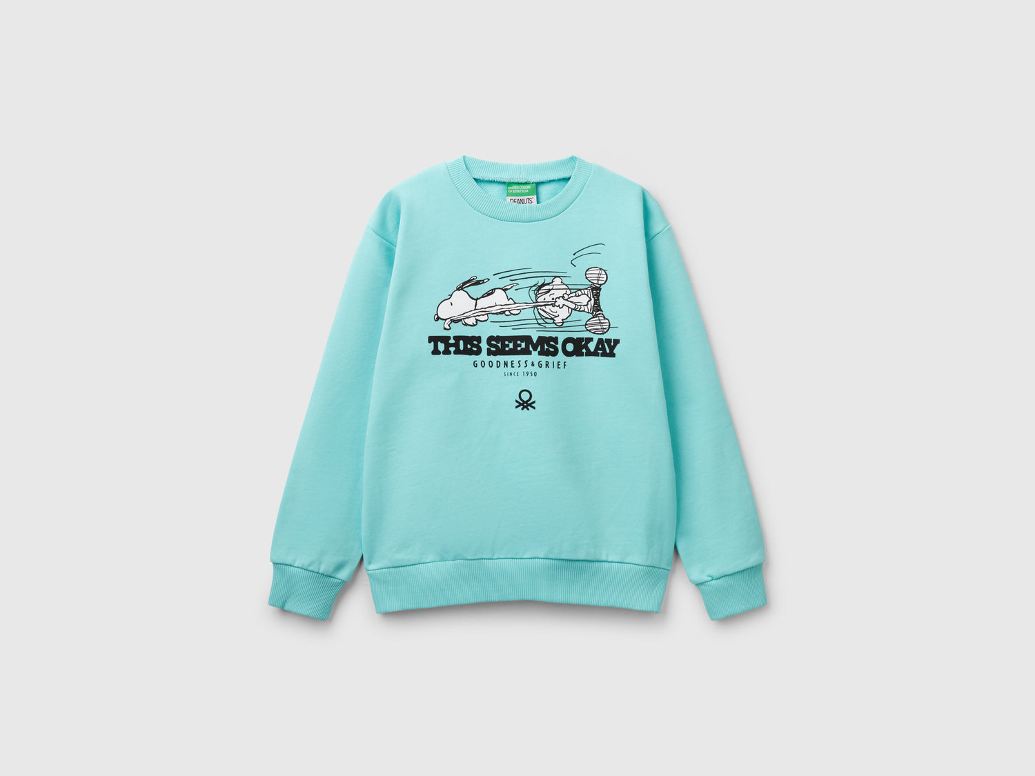 Felpa Snoopy ©Peanuts in cotone da bambino turchese | Benetton Outlet