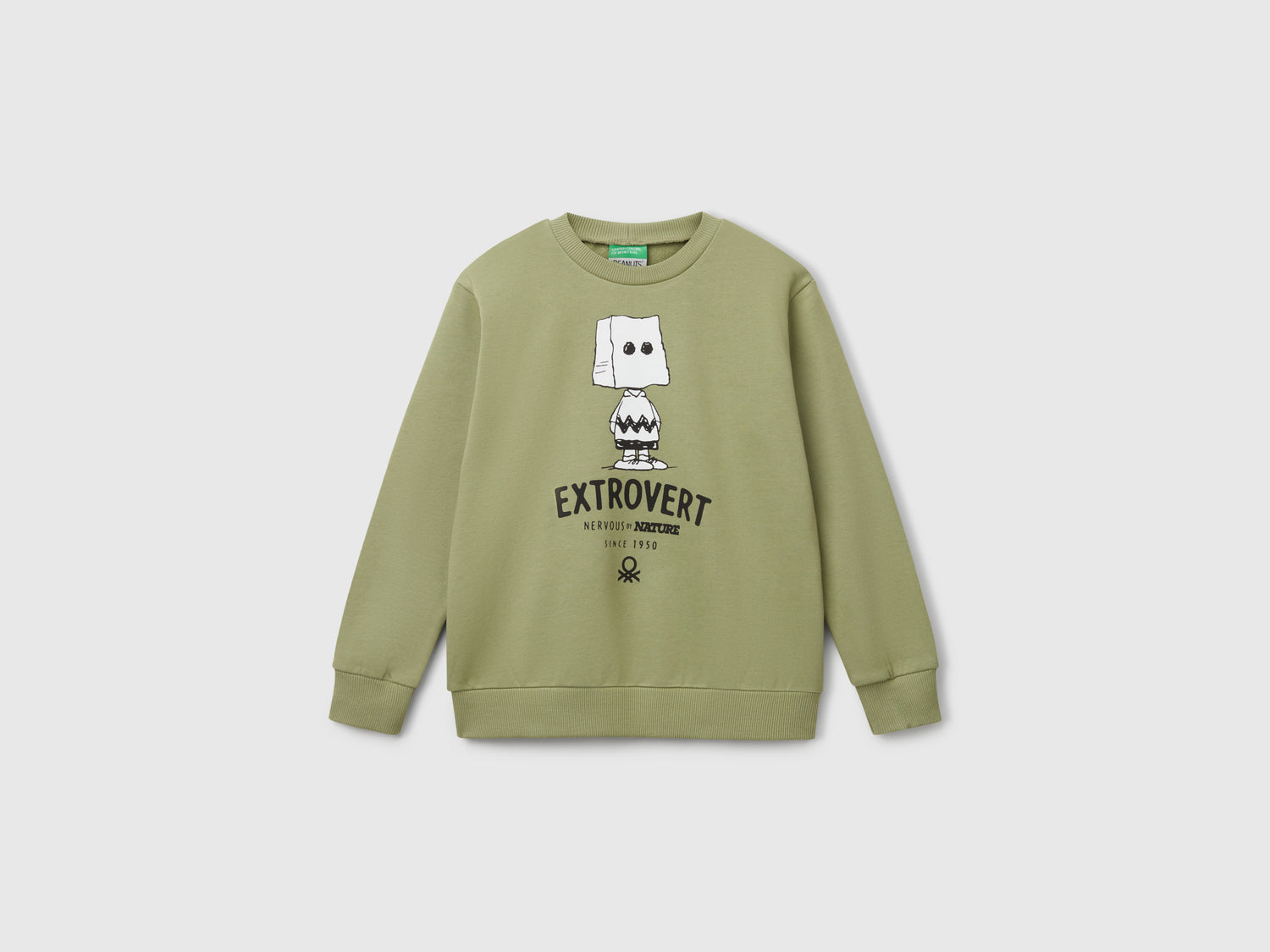 Felpa Snoopy ©Peanuts in cotone da bambino verde oliva | Benetton Outlet