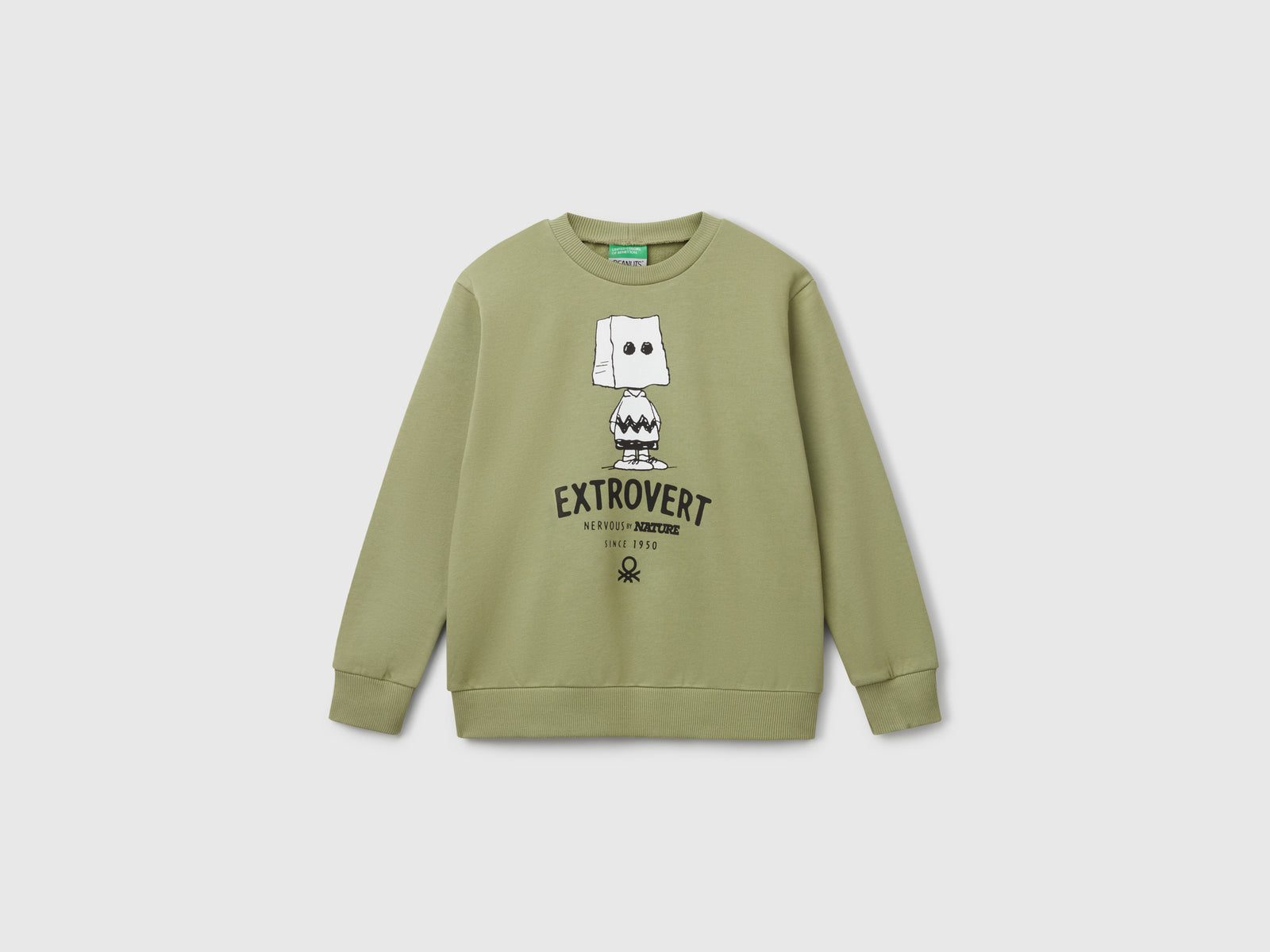 Felpa Snoopy ©Peanuts in cotone da bambino verde oliva | Benetton Outlet