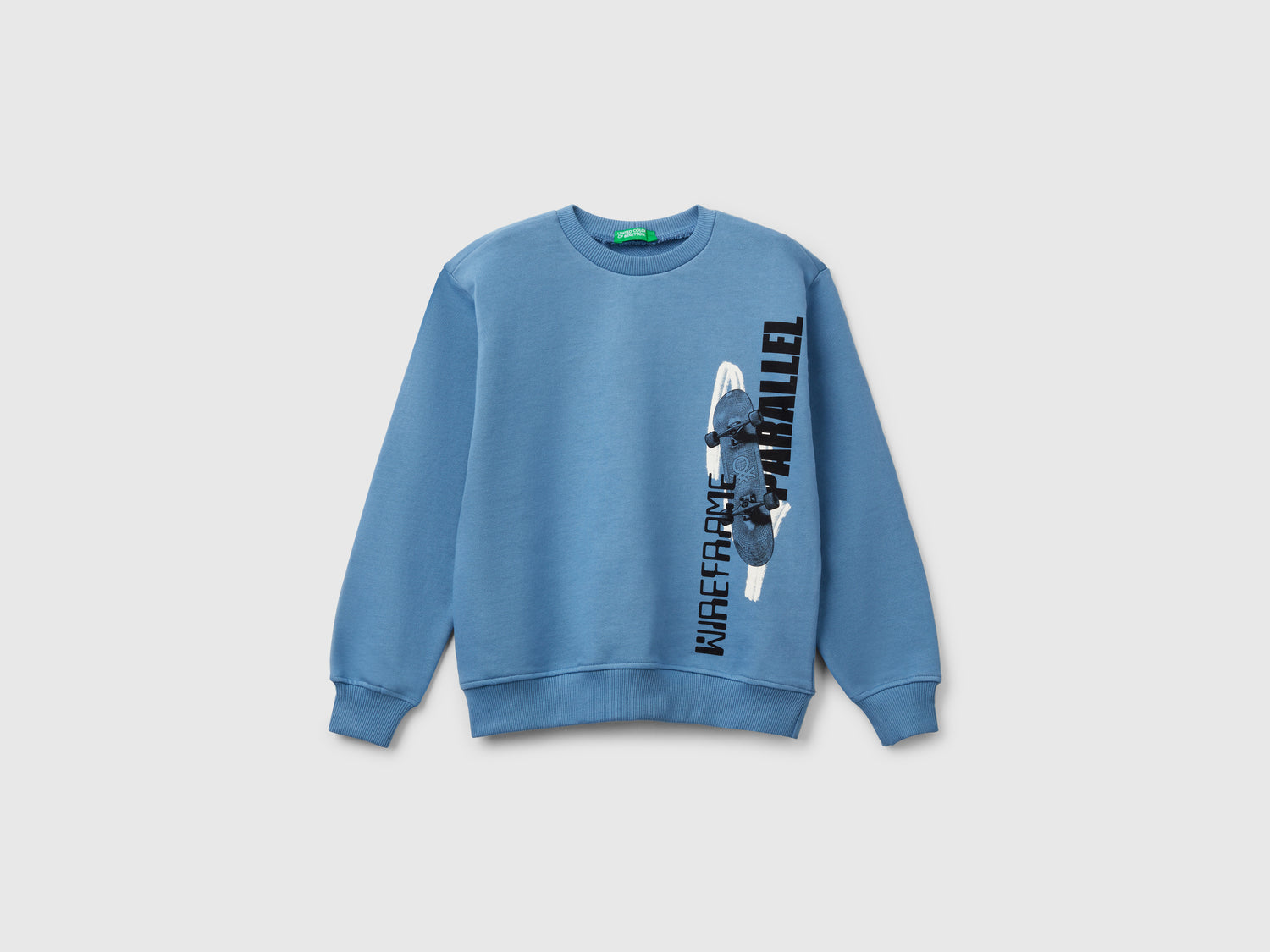 Felpa 100% cotone con stampa da bambino azzurro | Benetton Outlet