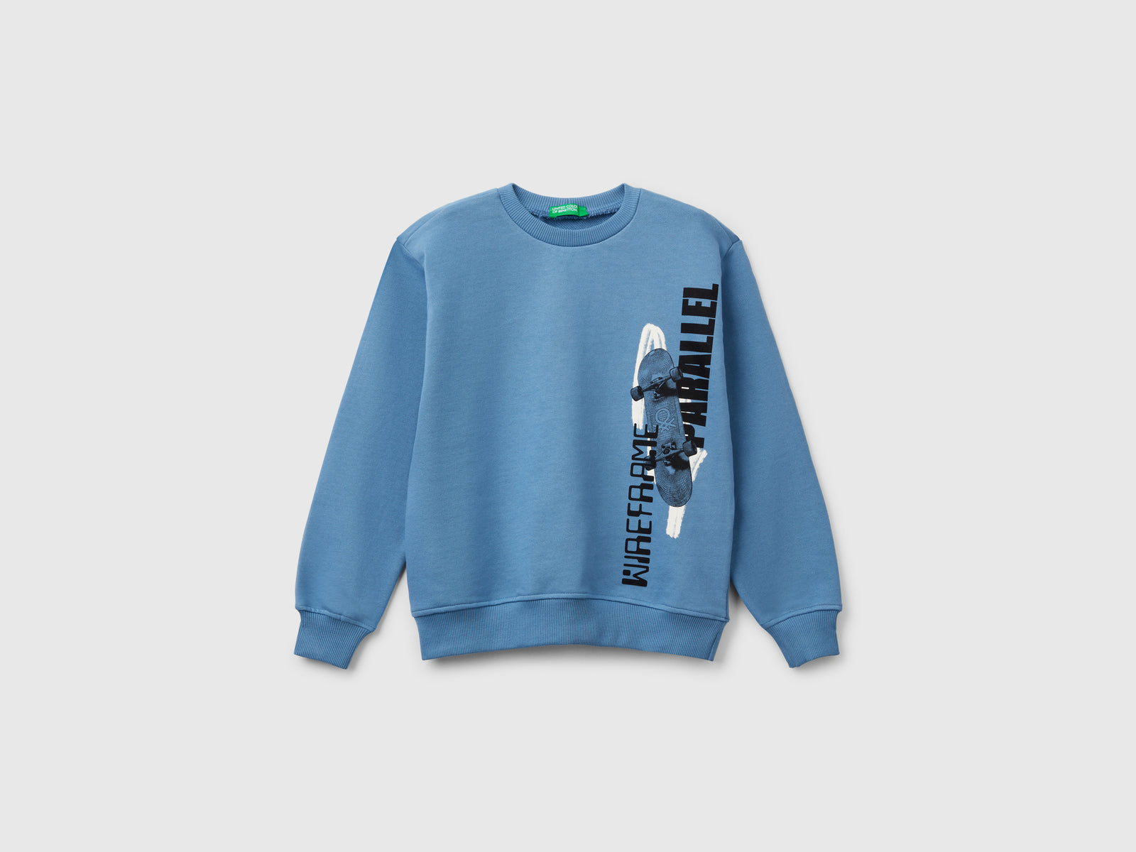 Felpa 100% cotone con stampa da bambino azzurro | Benetton Outlet