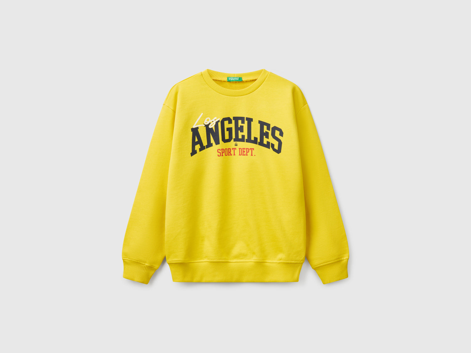 Felpa 100% cotone con stampa da bambino giallo | Benetton Outlet