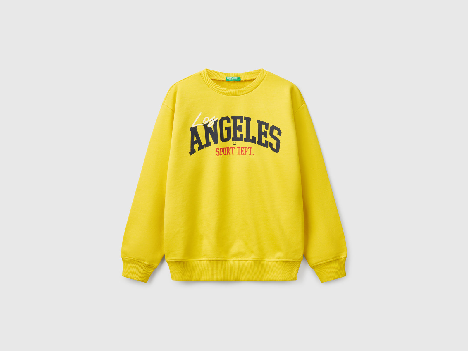 Felpa 100% cotone con stampa da bambino giallo | Benetton Outlet