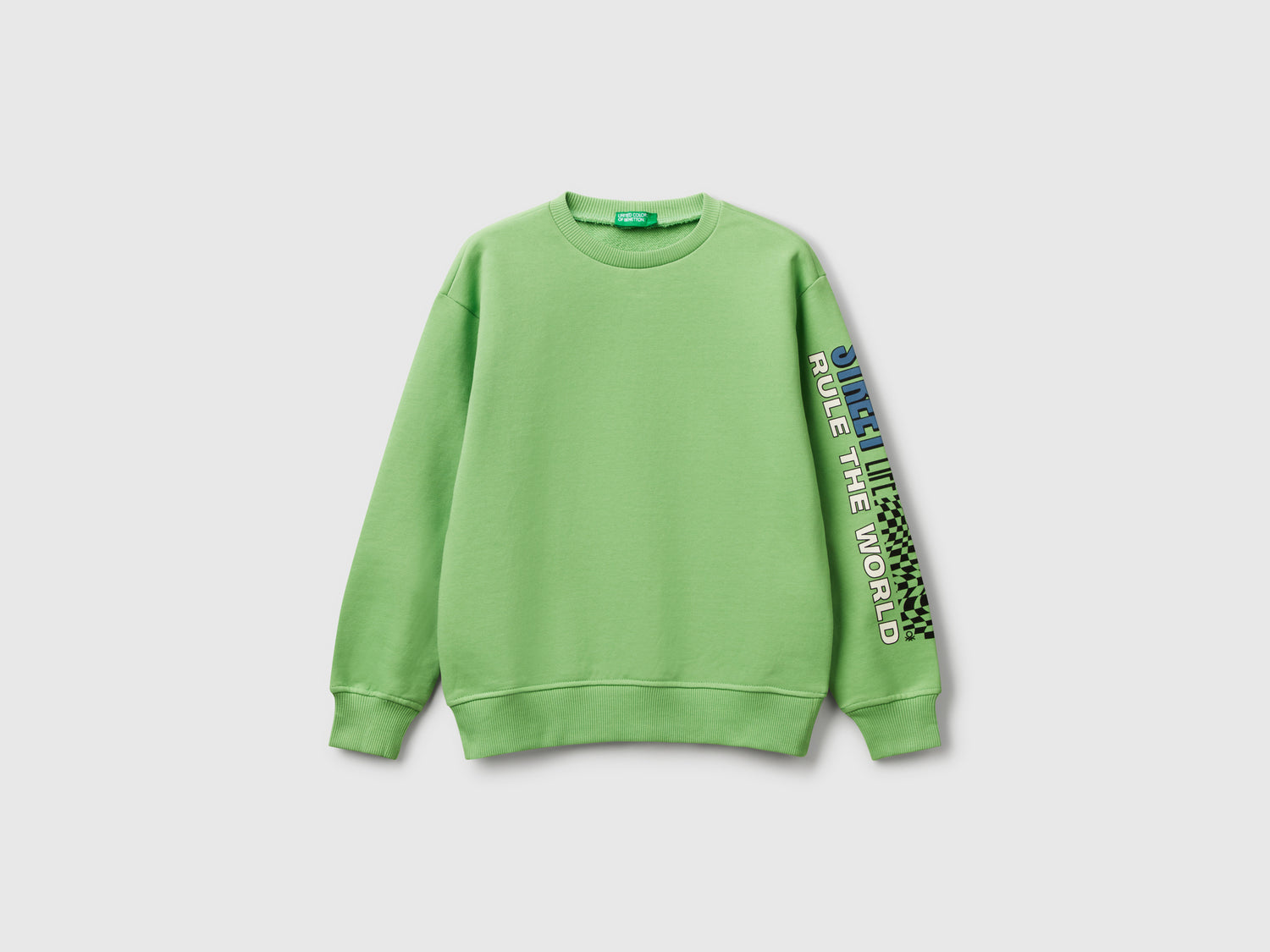 Felpa 100% cotone con stampa da bambino verde | Benetton Outlet