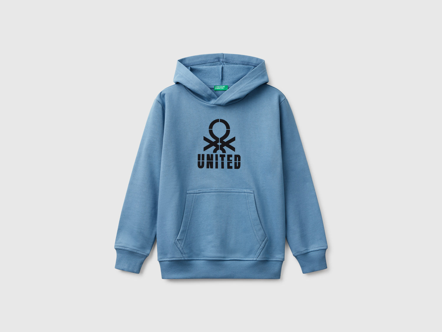 Felpa con stampa e cappuccio da bambino azzurro | Benetton Outlet
