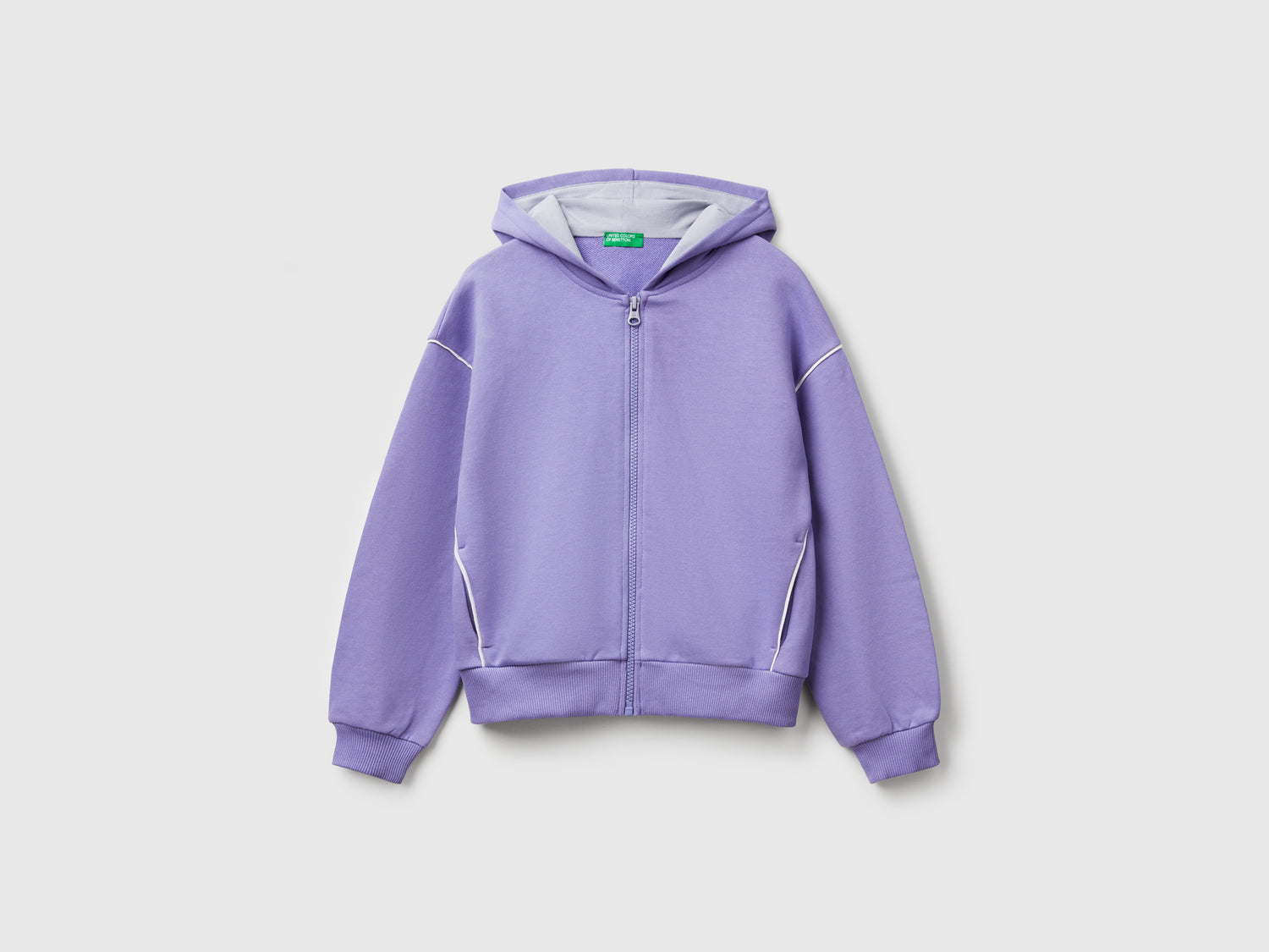 Felpa over fit con cappuccio da bambina pervinca | Benetton Outlet