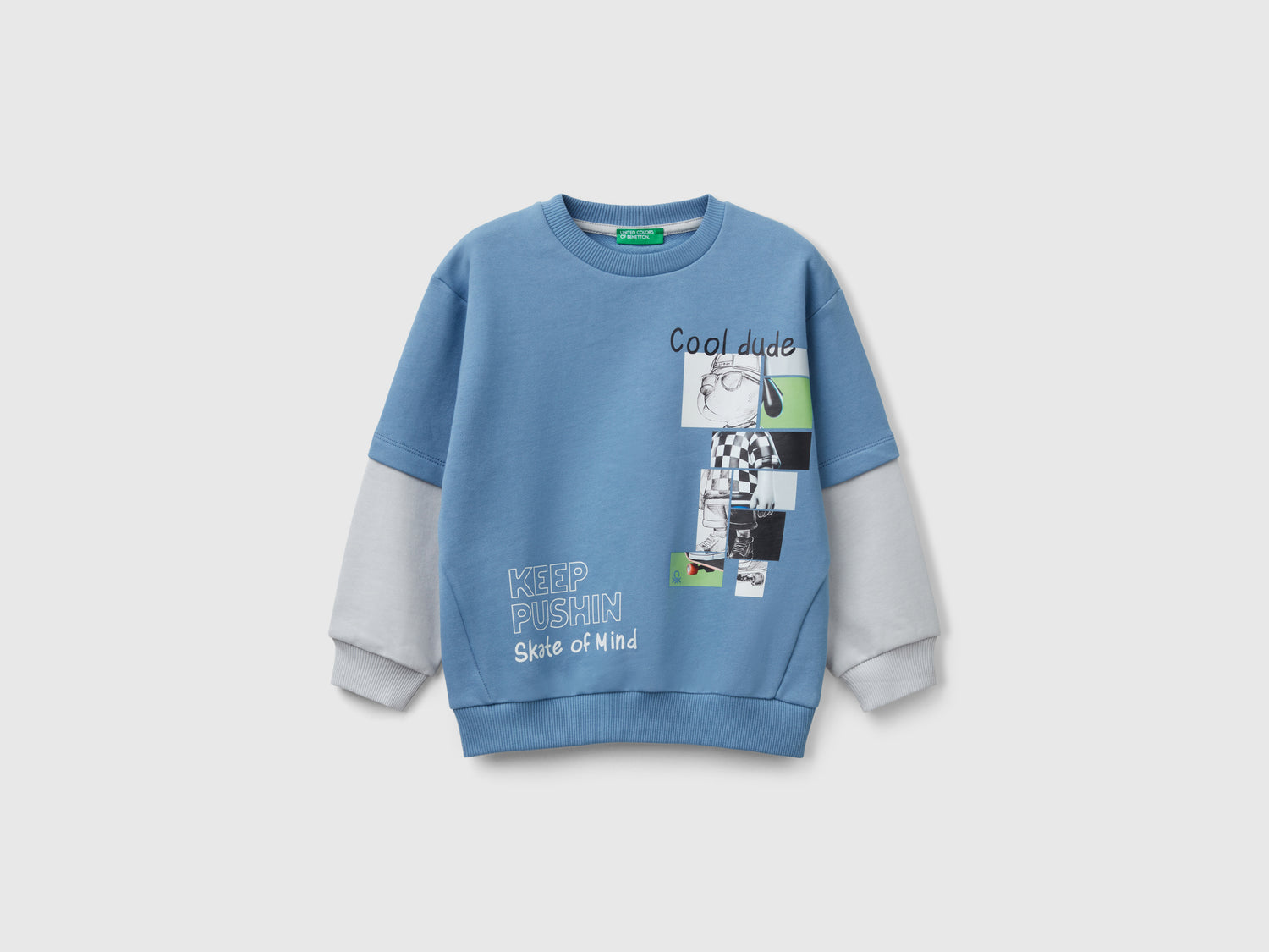 Felpa con doppia manica da bimbo azzurro | Benetton Outlet