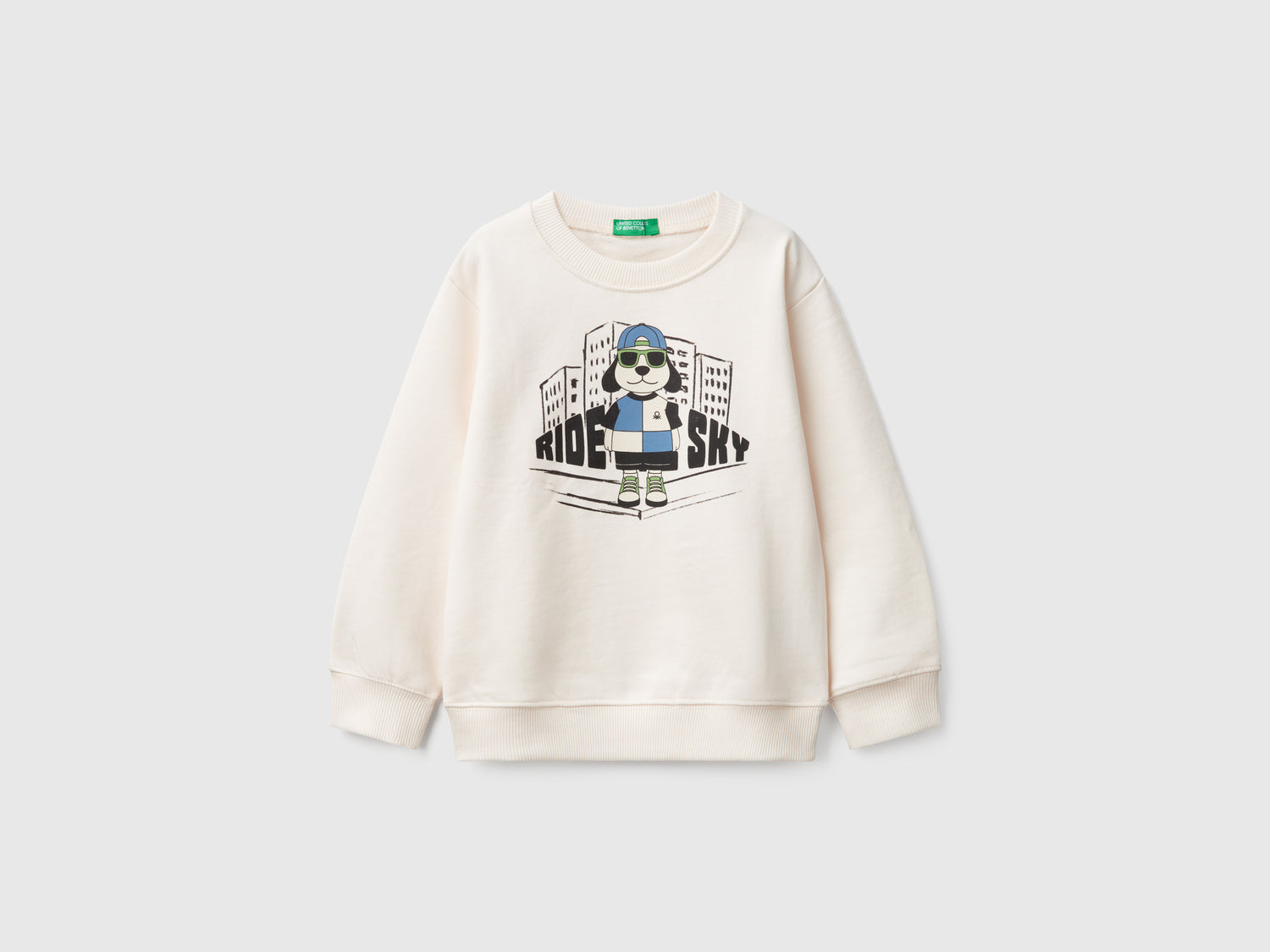 Felpa girocollo con stampa da bimbo bianco panna | Benetton Outlet