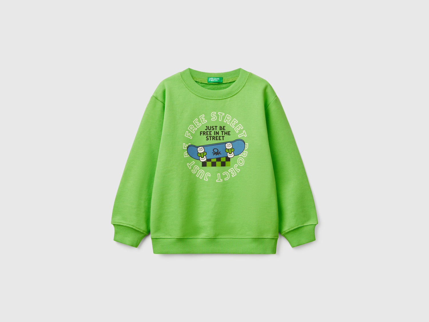 Felpa girocollo con stampa da bimbo verde | Benetton Outlet
