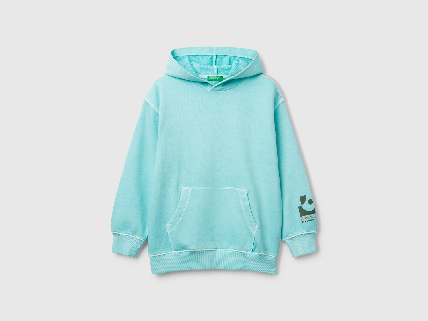 Felpa oversize con stampa da bambino azzurro | Benetton Outlet