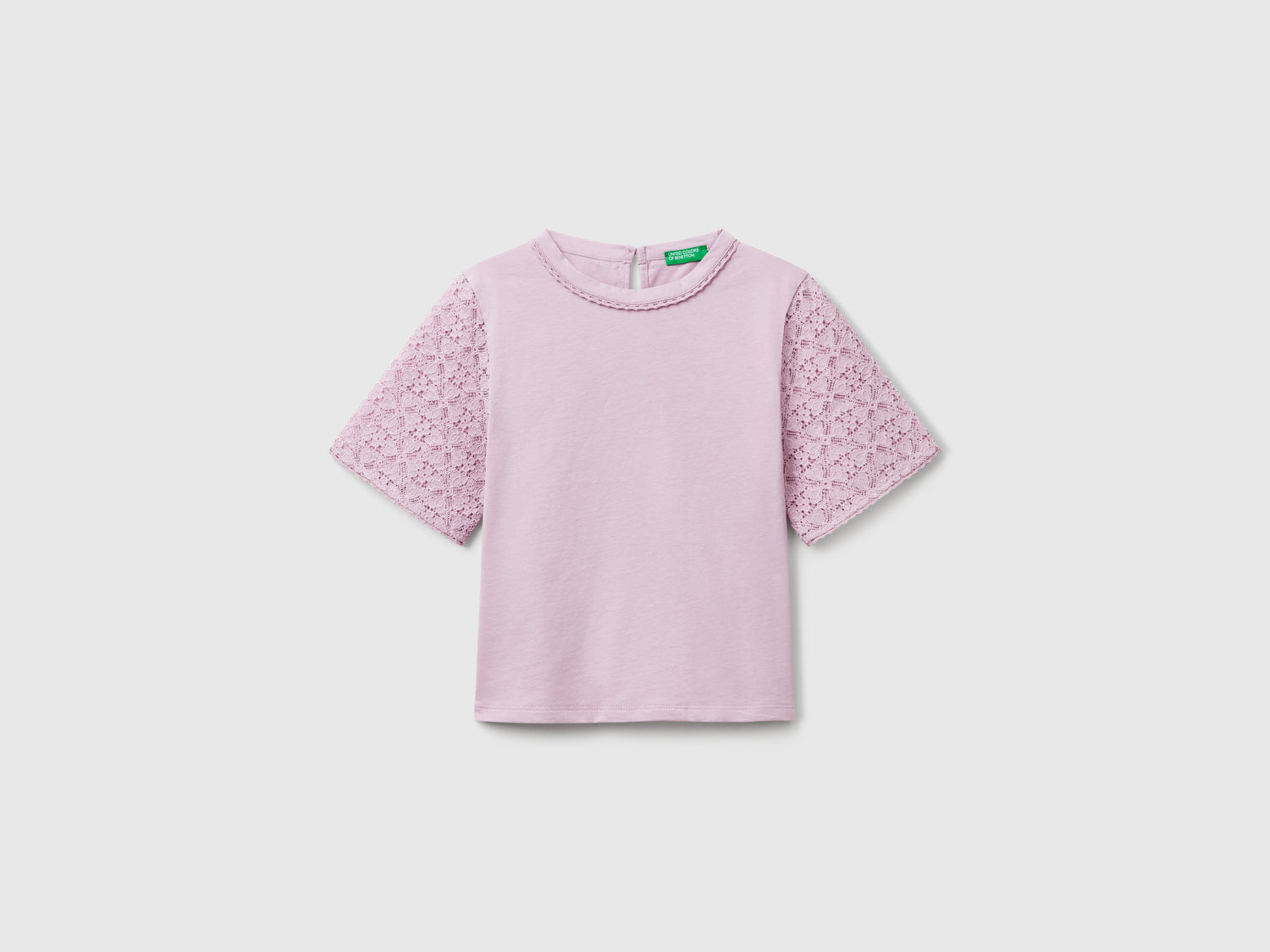 Maglietta con manica in pizzo da bambina rosa | Benetton Outlet