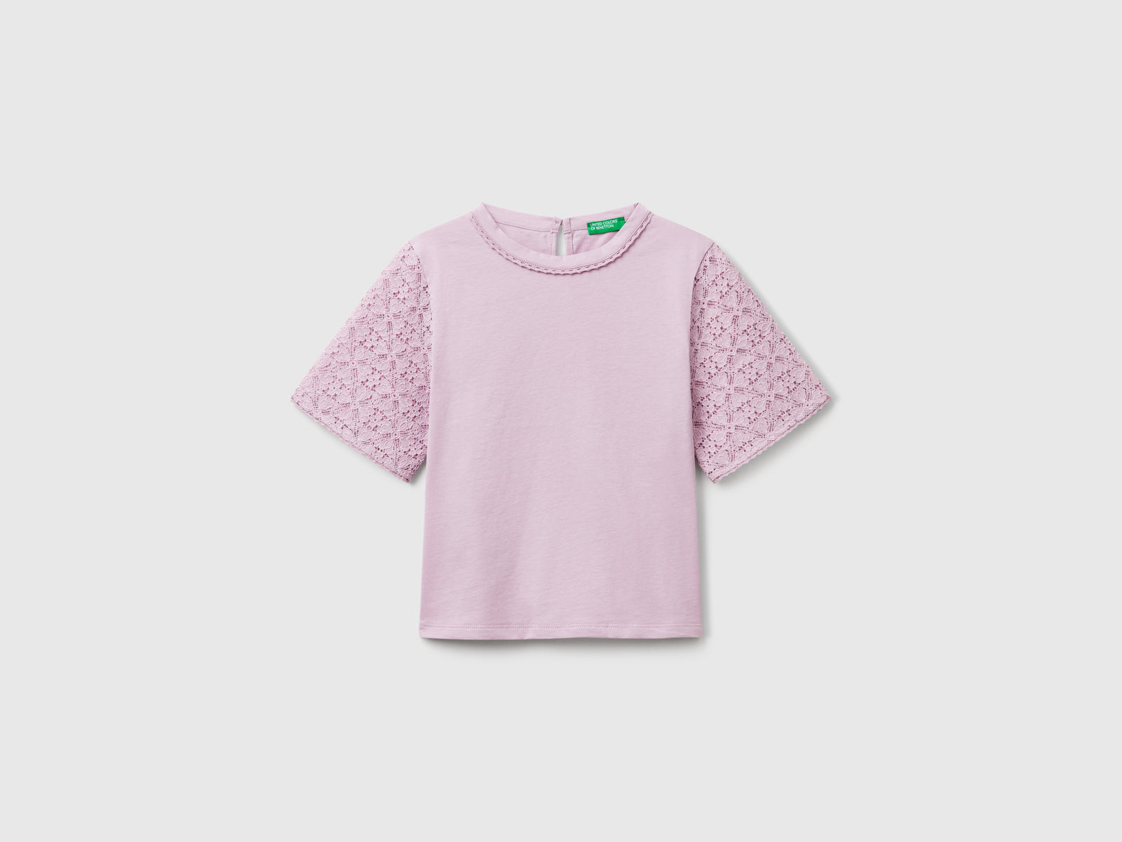 Maglietta con manica in pizzo da bambina rosa | Benetton Outlet