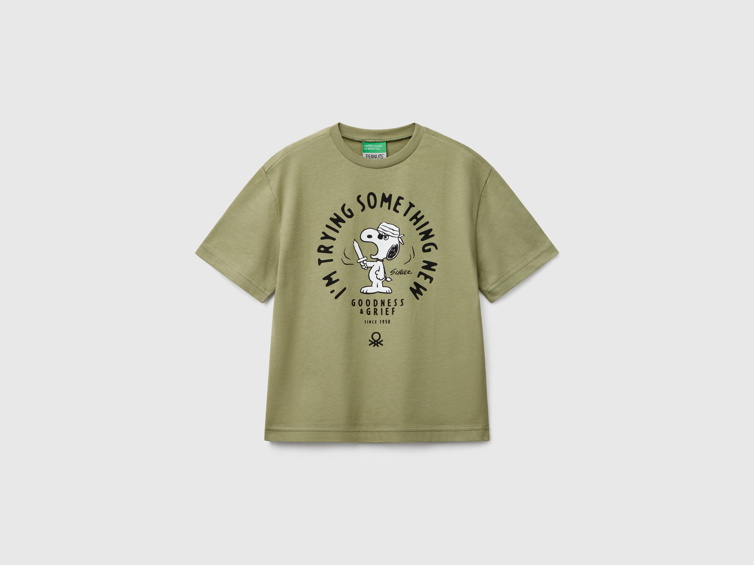 Maglietta manica corta Snoopy ©Peanuts da bambino verde oliva | Benetton Outlet