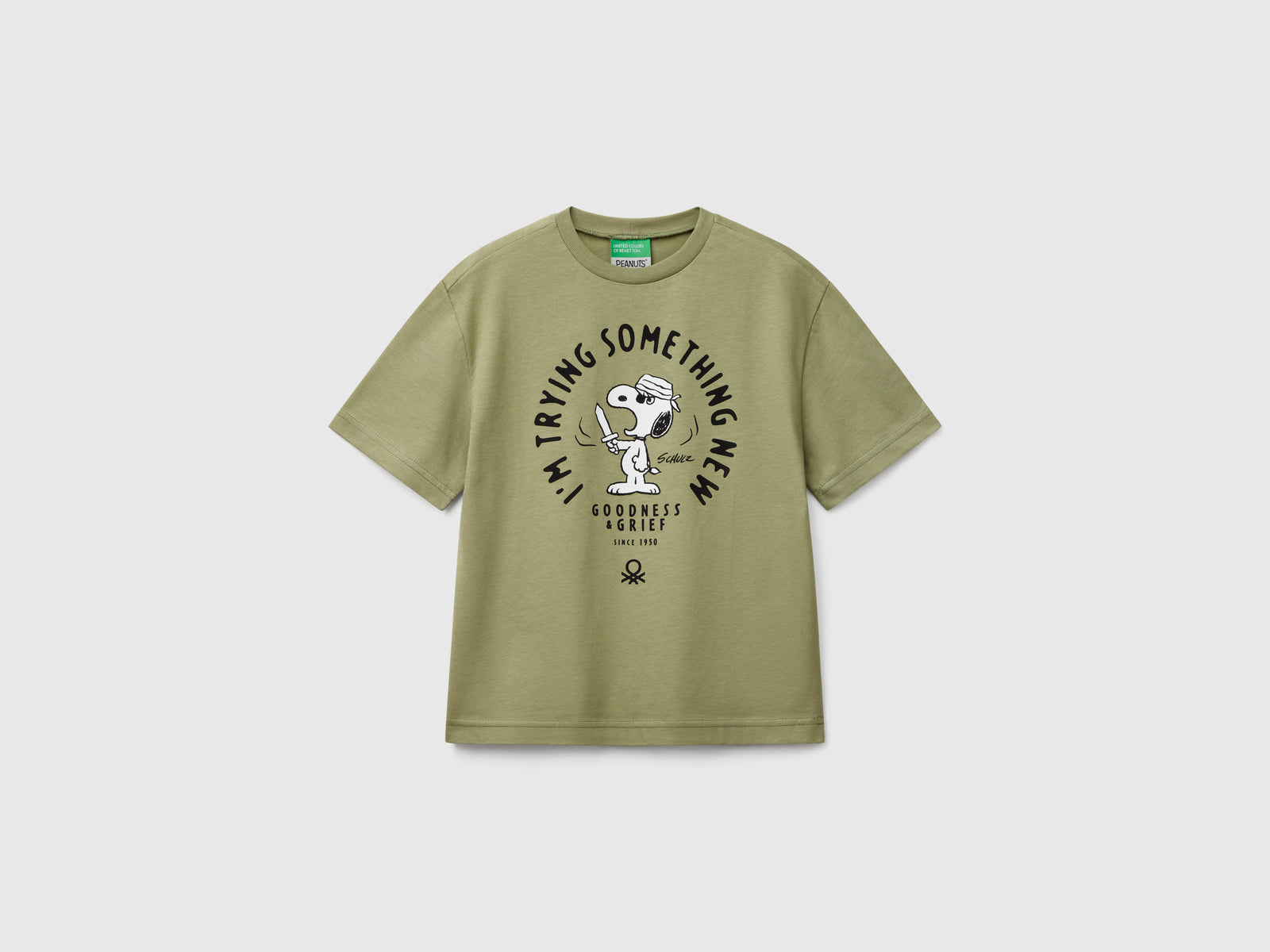 Maglietta manica corta Snoopy ©Peanuts da bambino verde oliva | Benetton Outlet