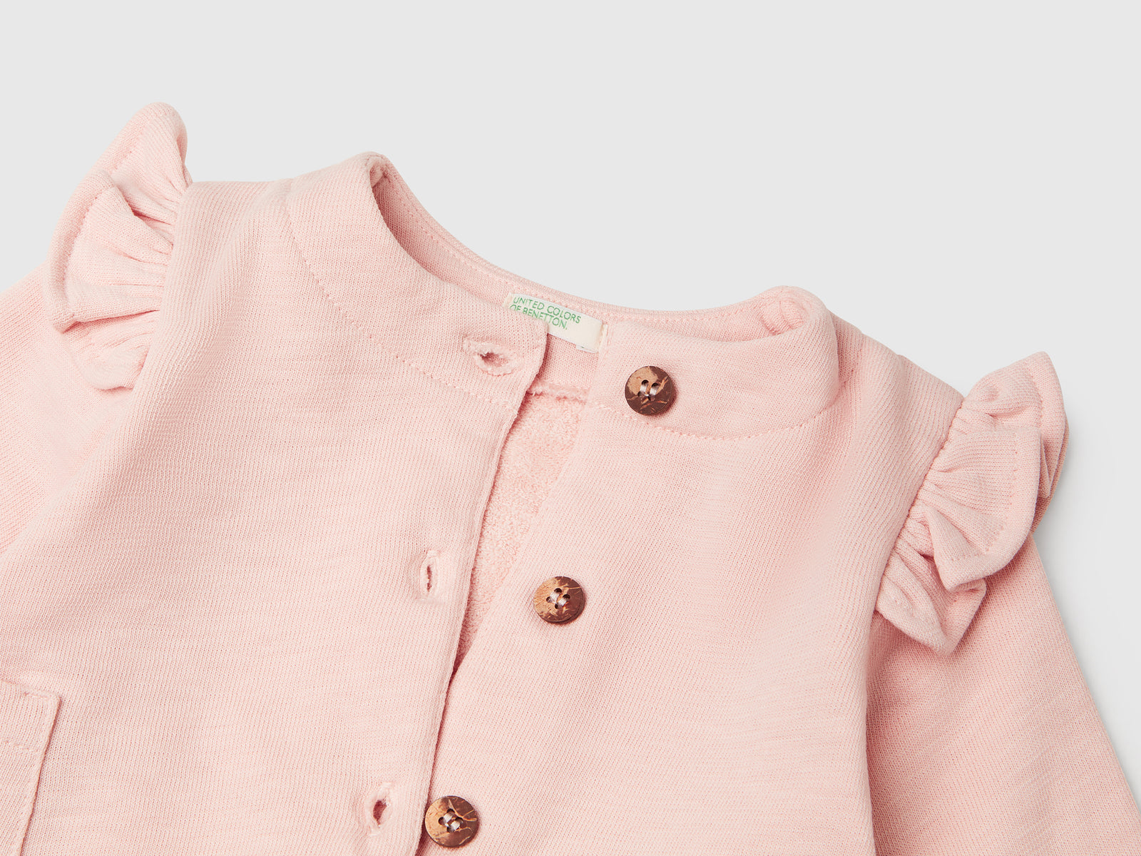 Felpa in spugna con rouches da neonato rosa tenue 3 | Benetton Outlet