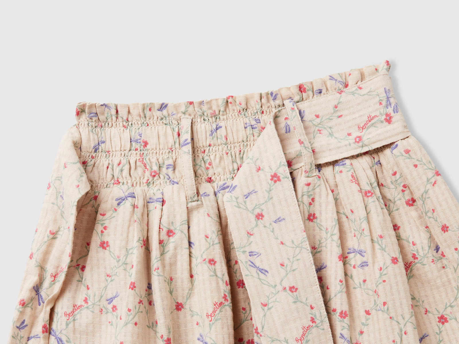Gonna a fiori con fusciacca da bimba beige 3 | Benetton Outlet