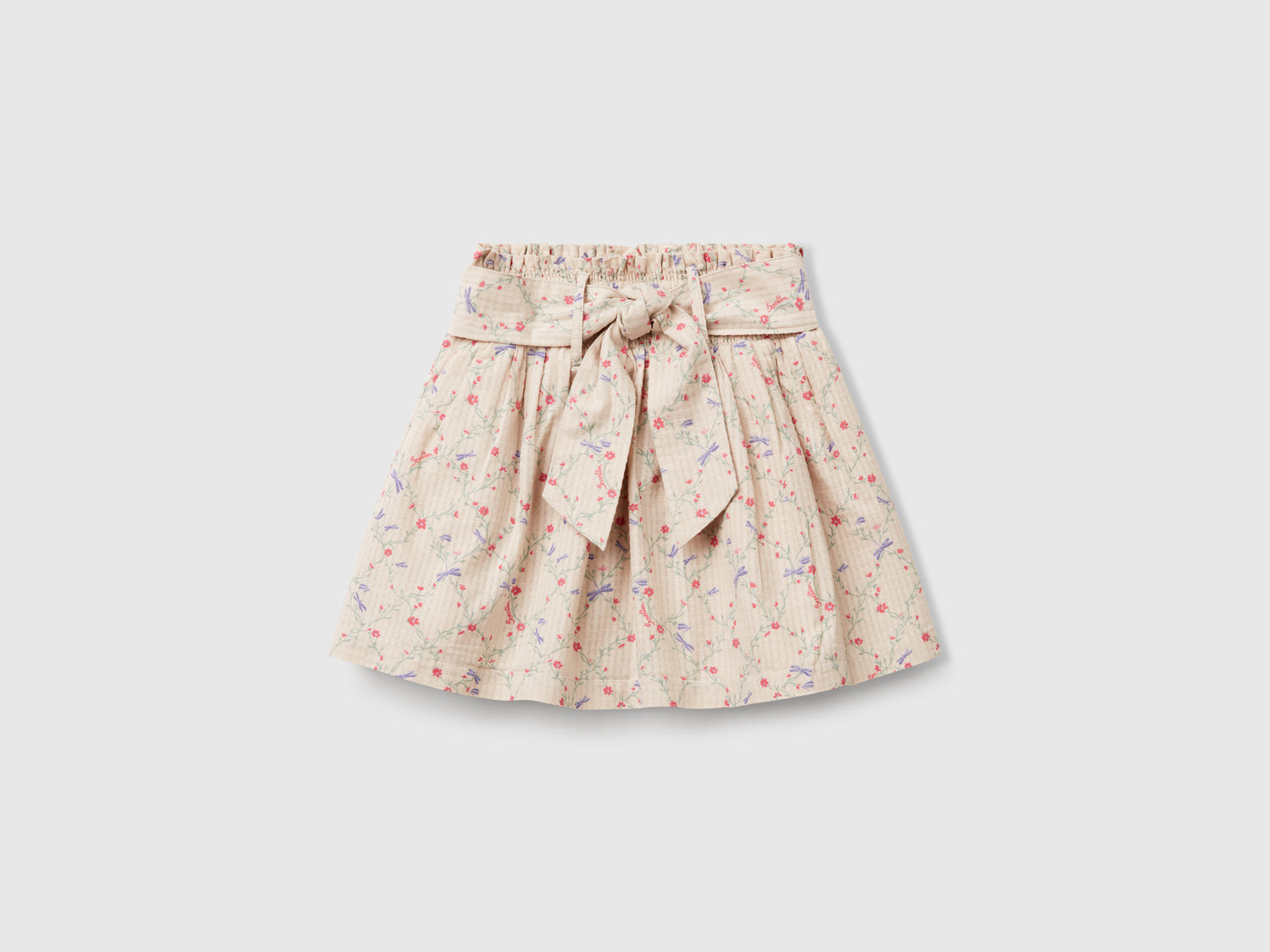 Gonna a fiori con fusciacca da bimba beige | Benetton Outlet