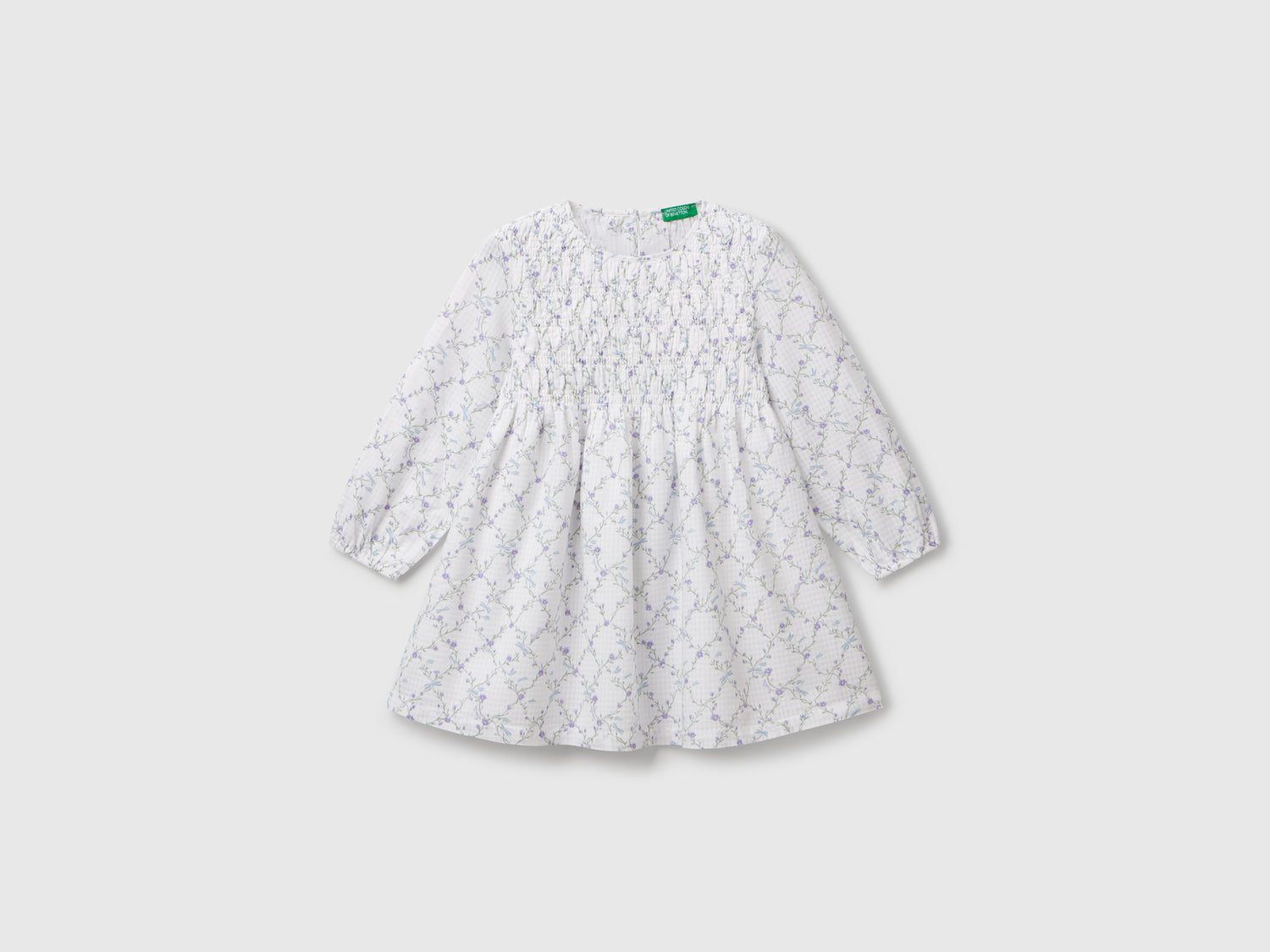 Abito a fiori in cotone da bimba bianco | Benetton Outlet