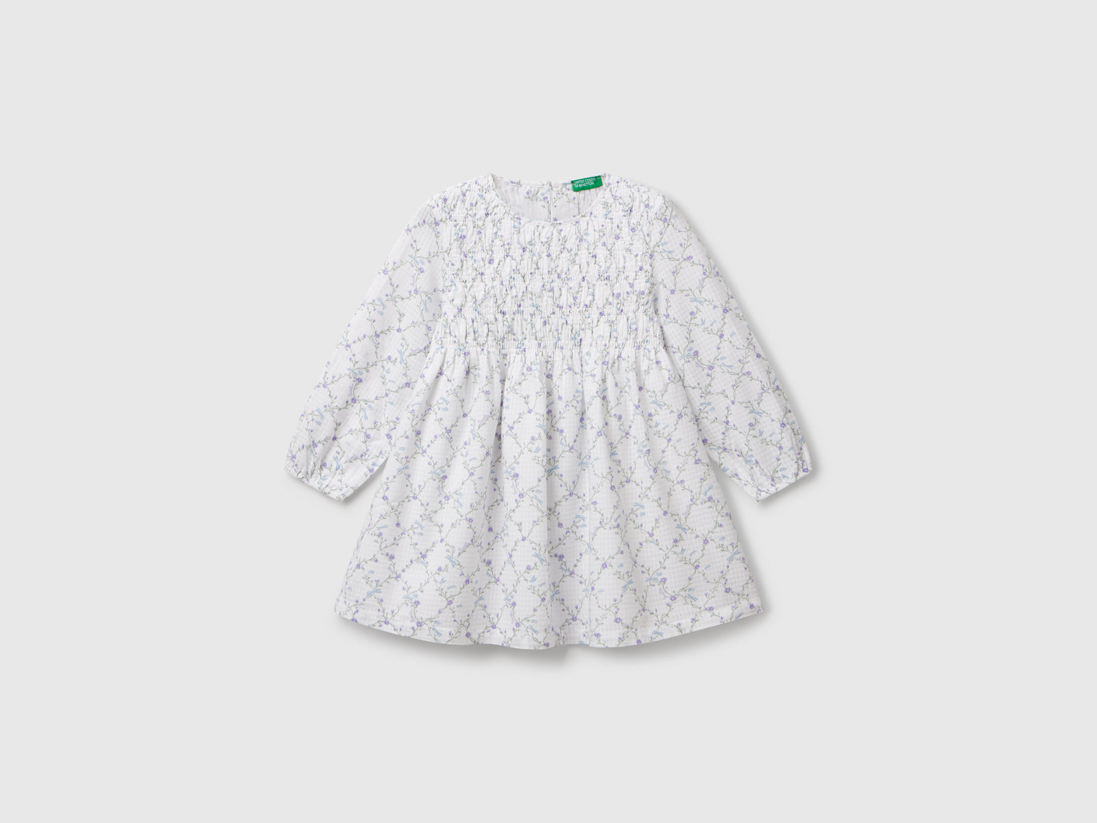 Abito a fiori in cotone da bimba bianco | Benetton Outlet