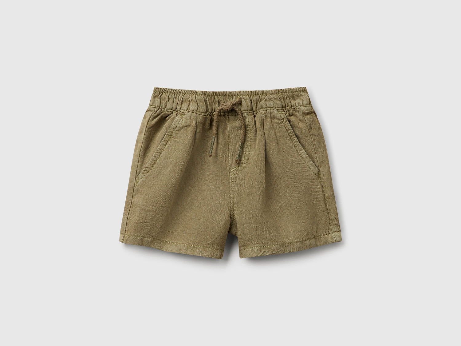 Shorts in misto lino da neonato verde militare | Benetton Outlet