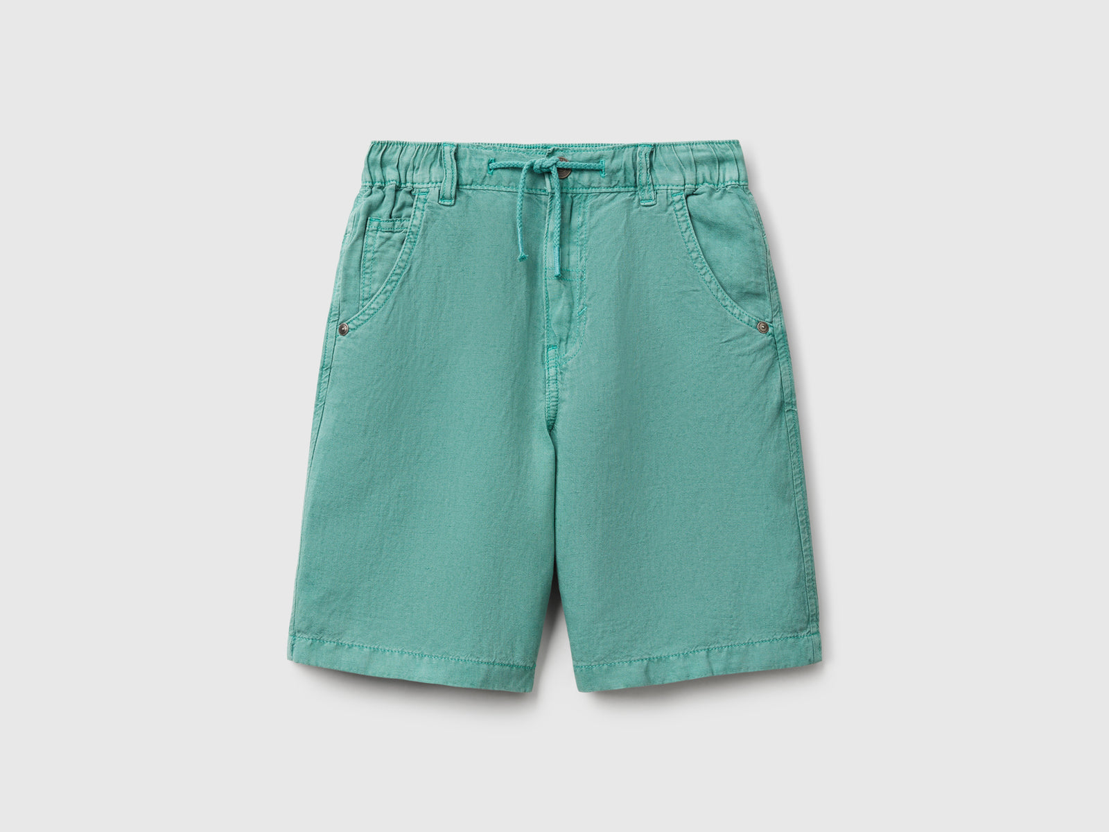 Bermuda in misto lino da bambino verde acqua | Benetton Outlet