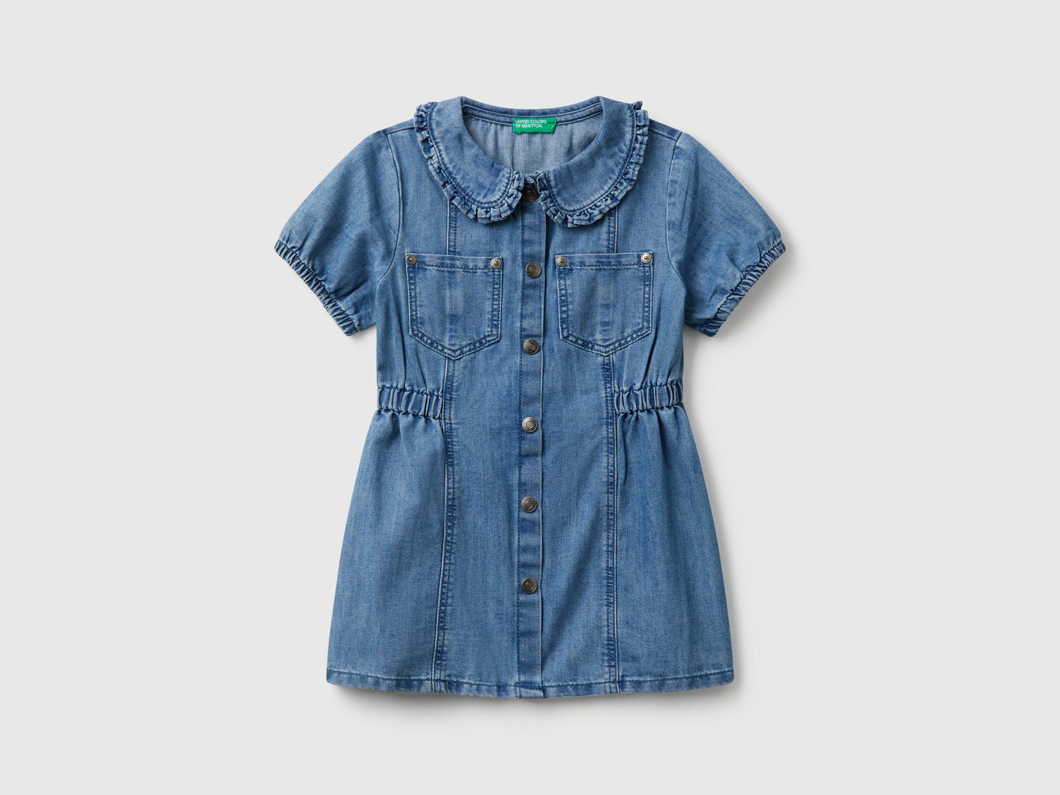 Vestito con colletto in chambray da bimba azzurro | Benetton Outlet