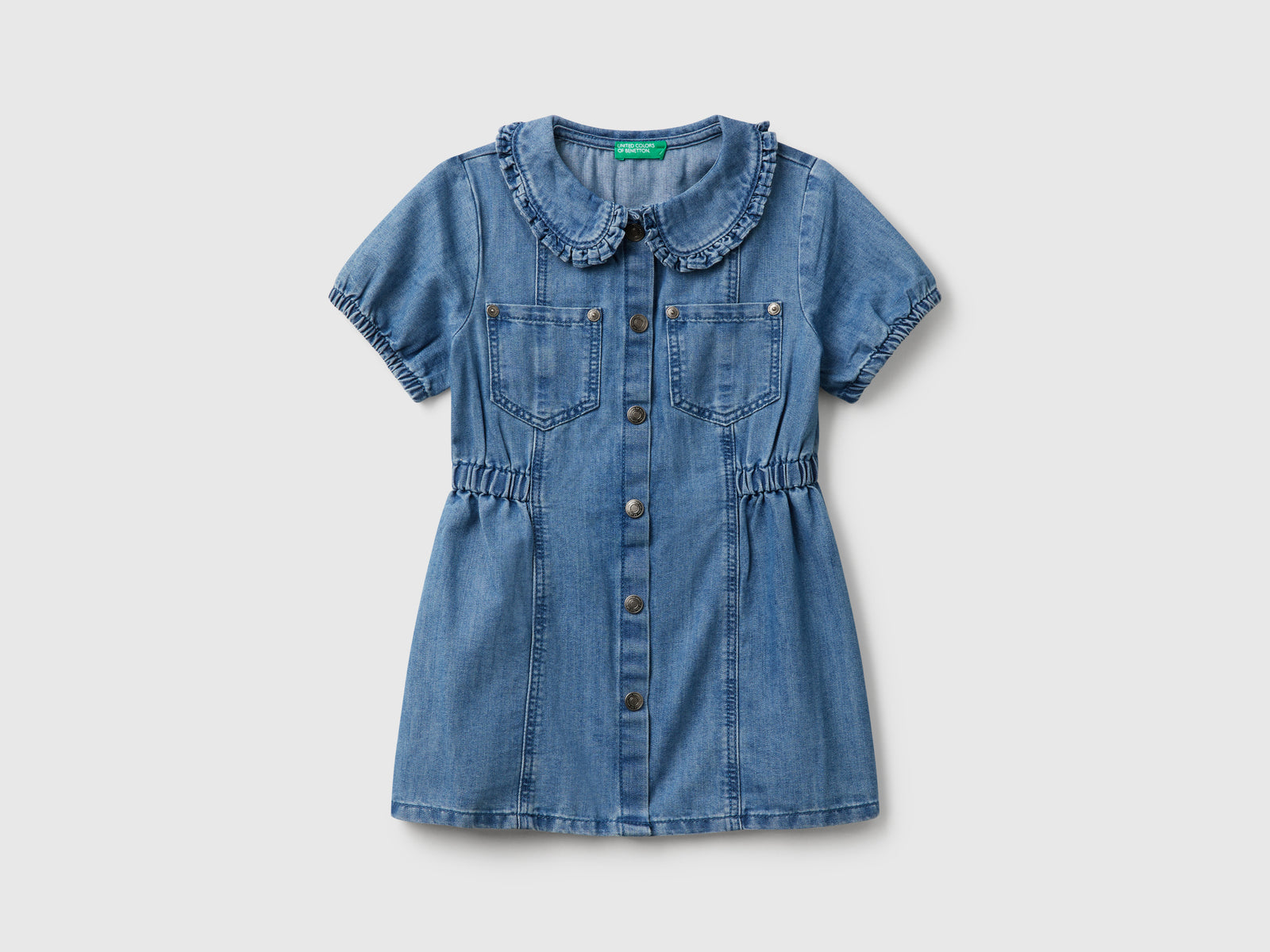 Vestito con colletto in chambray da bimba azzurro | Benetton Outlet