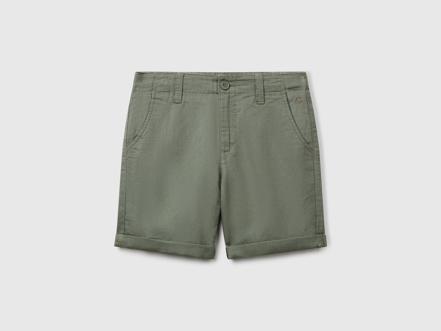 Bermuda chino in misto lino da bambino verde militare | Benetton Outlet