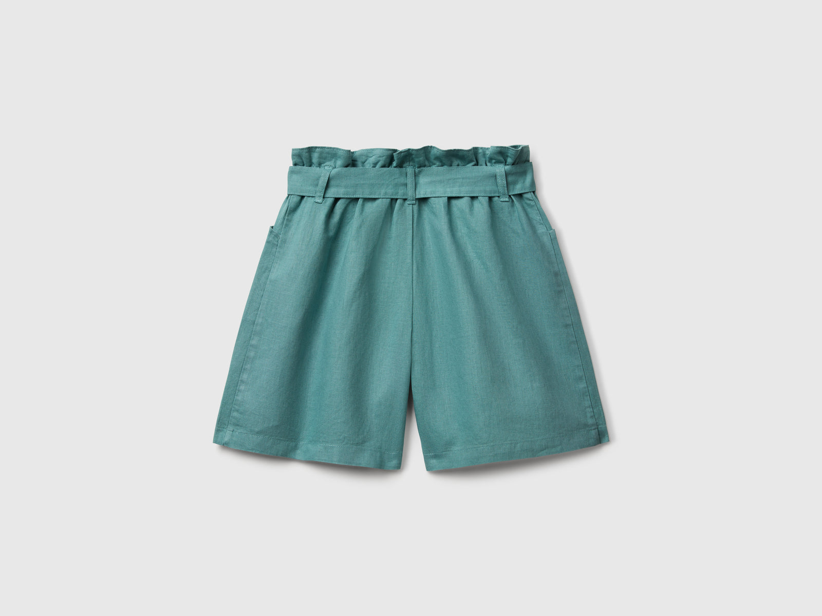 Bermuda paperbag in misto lino da bambina verde acqua 2 | Benetton Outlet
