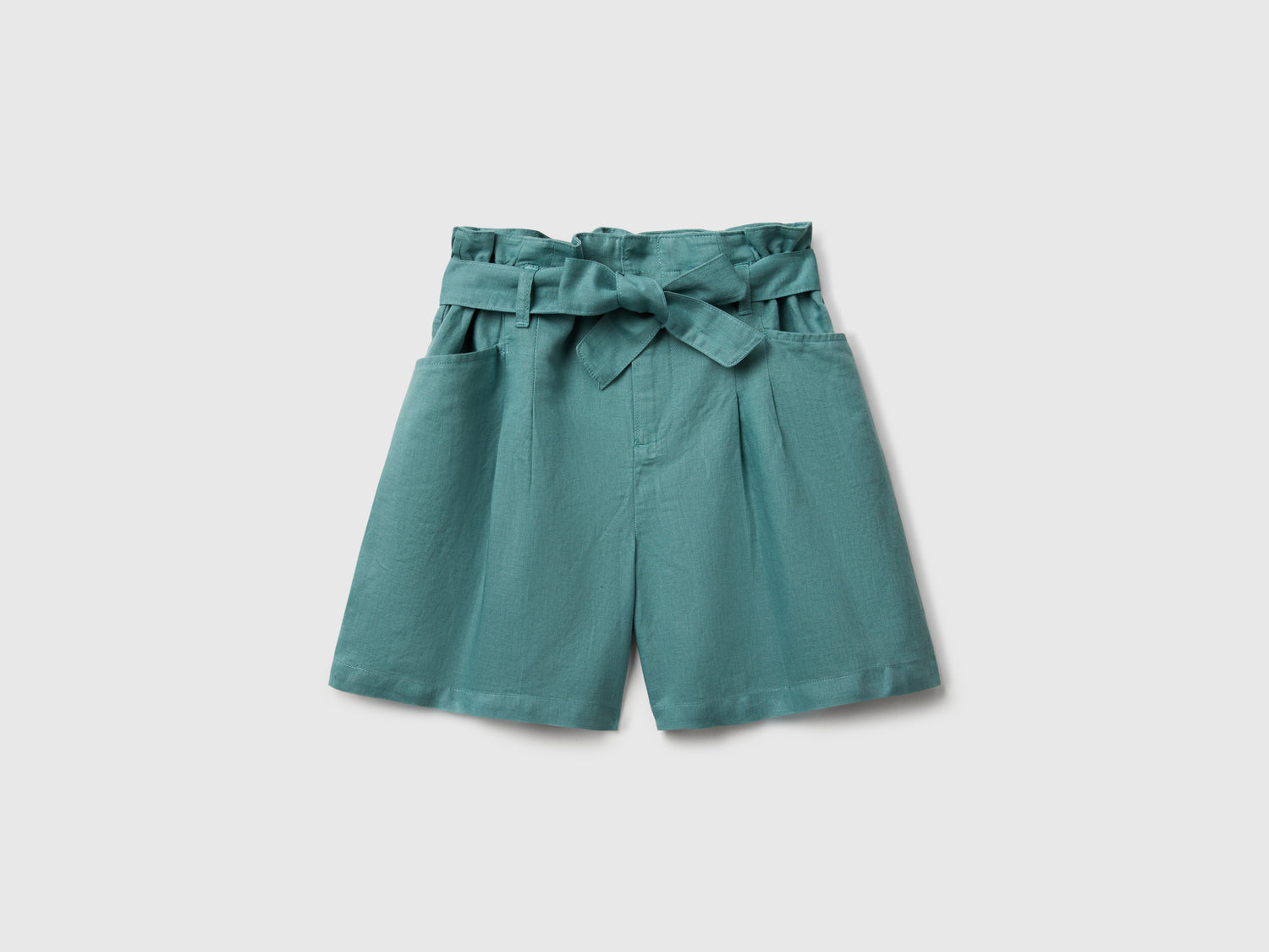 Bermuda paperbag in misto lino da bambina verde acqua | Benetton Outlet