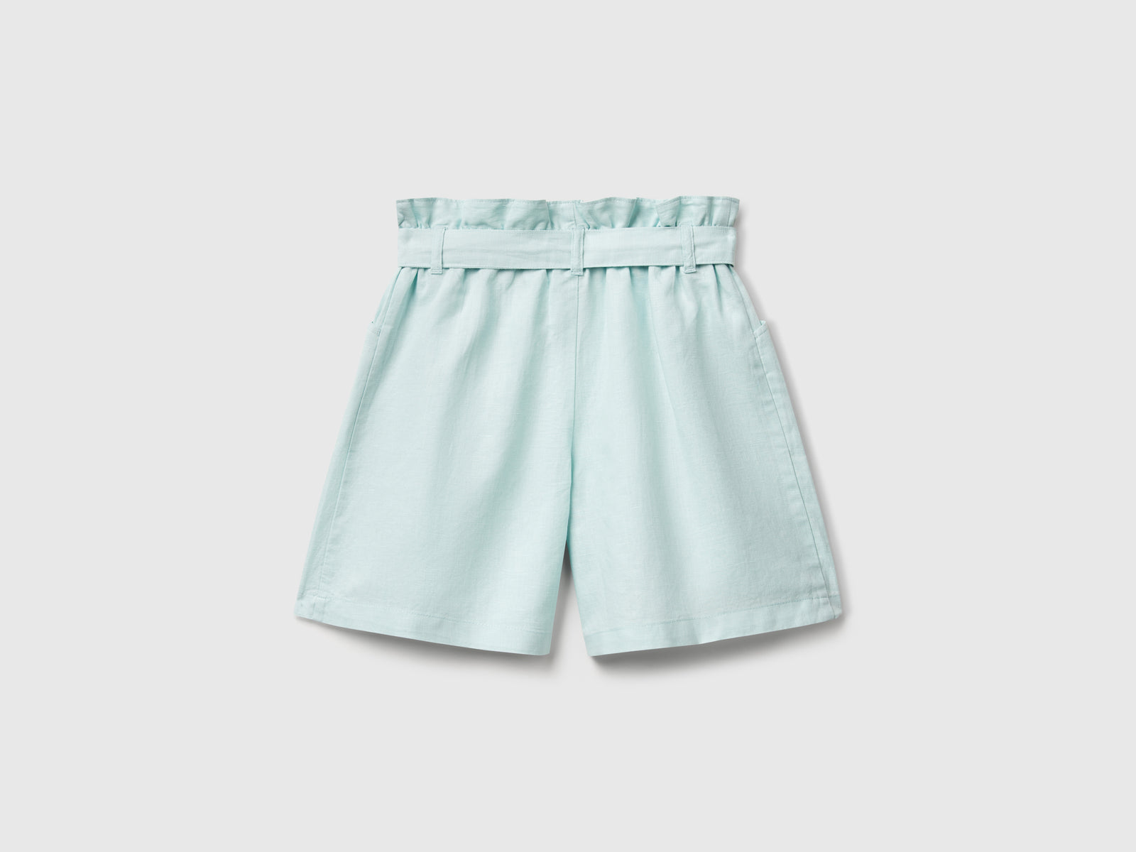 Bermuda paperbag in misto lino da bambina verde acqua 2 | Benetton Outlet