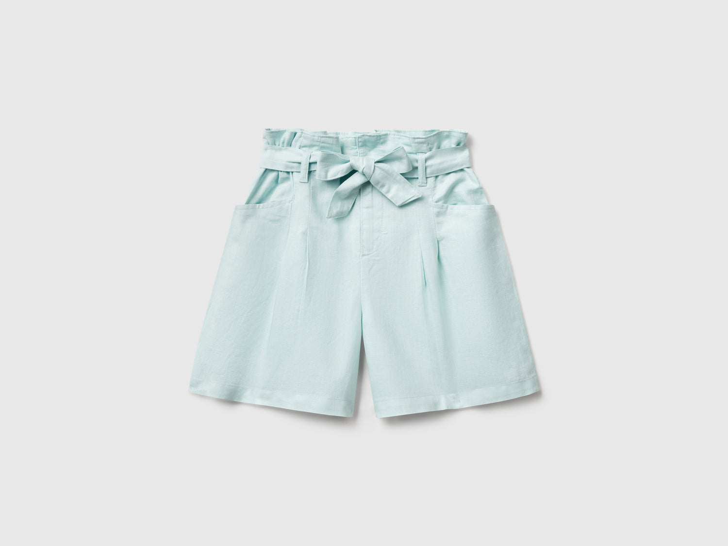 Bermuda paperbag in misto lino da bambina verde acqua | Benetton Outlet