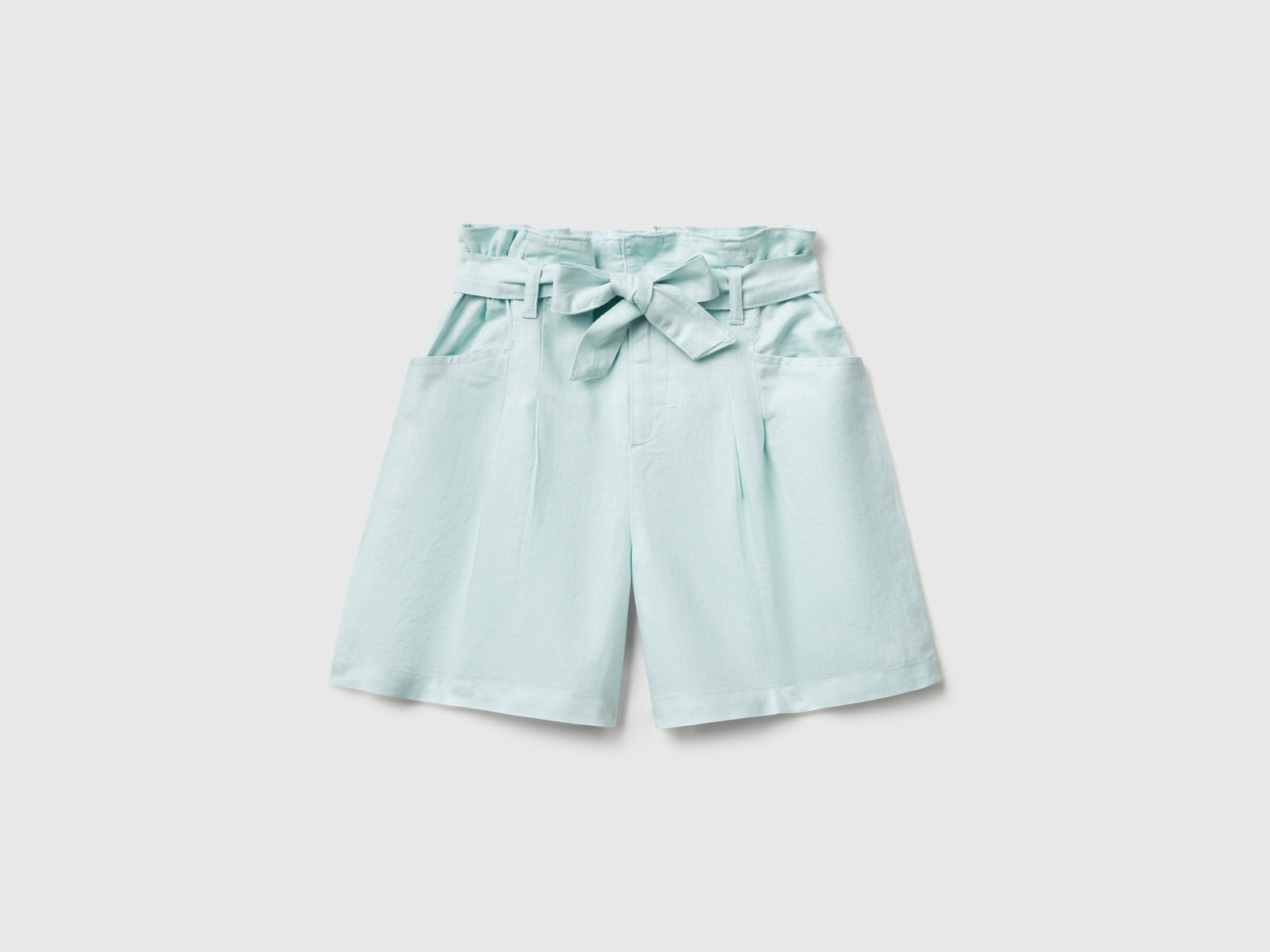 Bermuda paperbag in misto lino da bambina verde acqua | Benetton Outlet