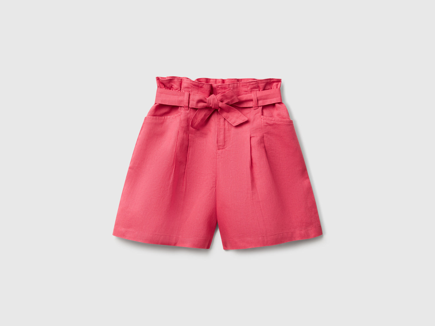 Bermuda paperbag in misto lino da bambina ciclamino | Benetton Outlet