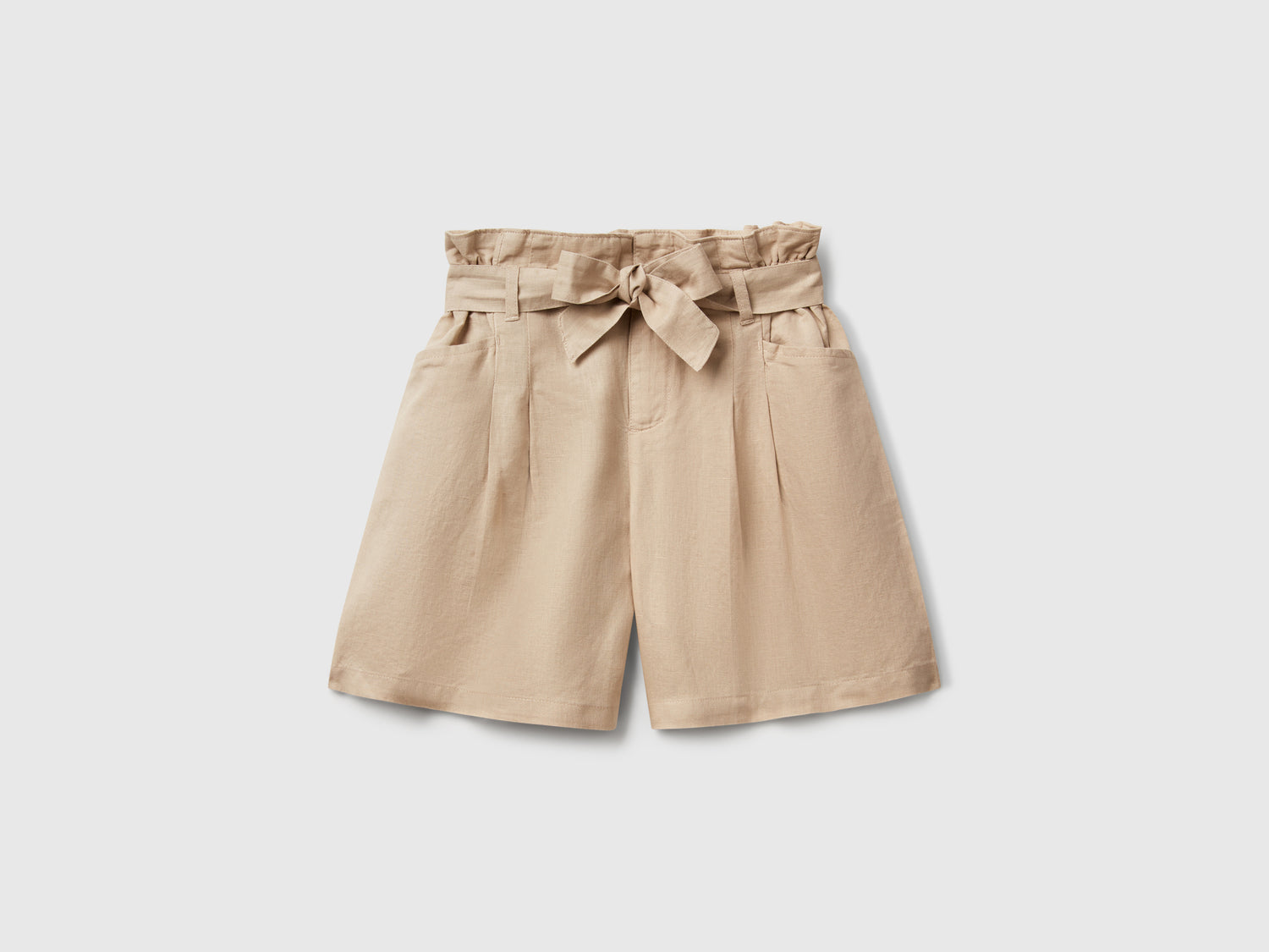 Bermuda paperbag in misto lino da bambina beige | Benetton Outlet