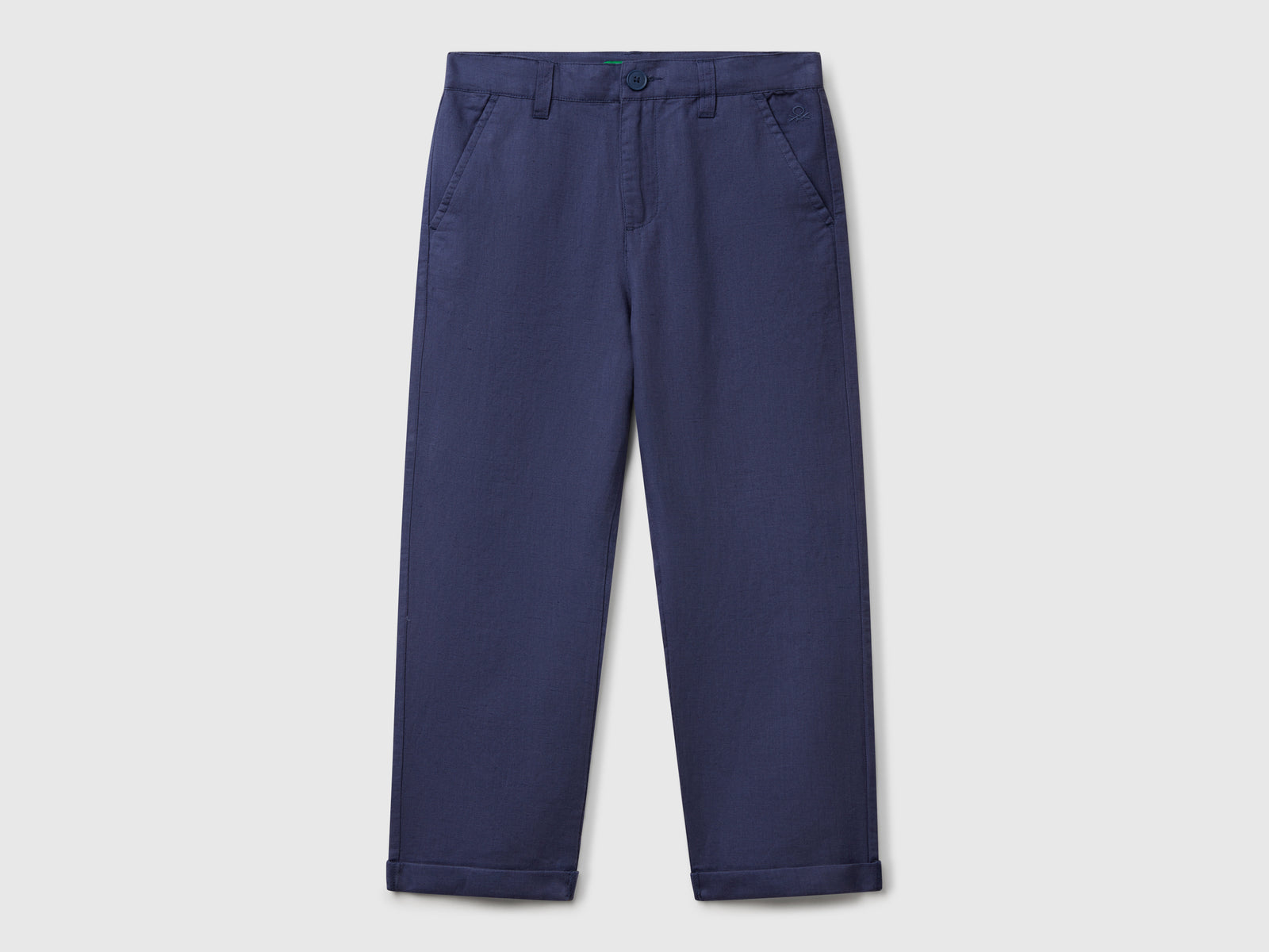 Pantaloni relaxed fit in misto lino da bambino avio | Benetton Outlet