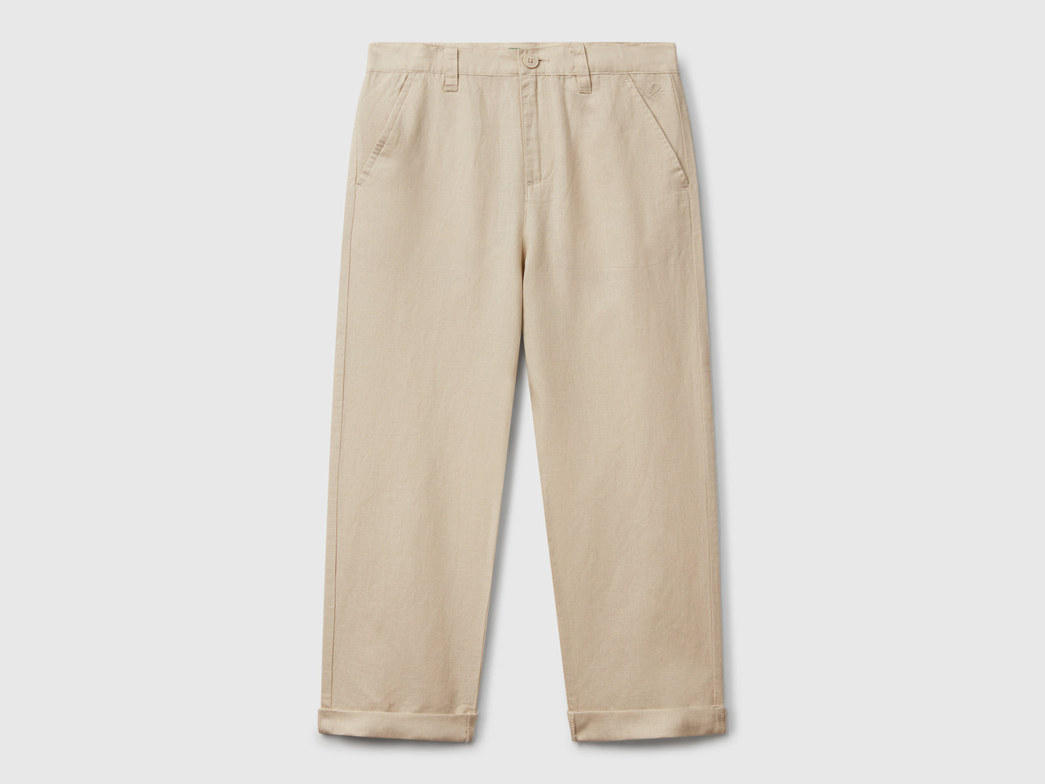Pantaloni relaxed fit in misto lino da bambino beige | Benetton Outlet