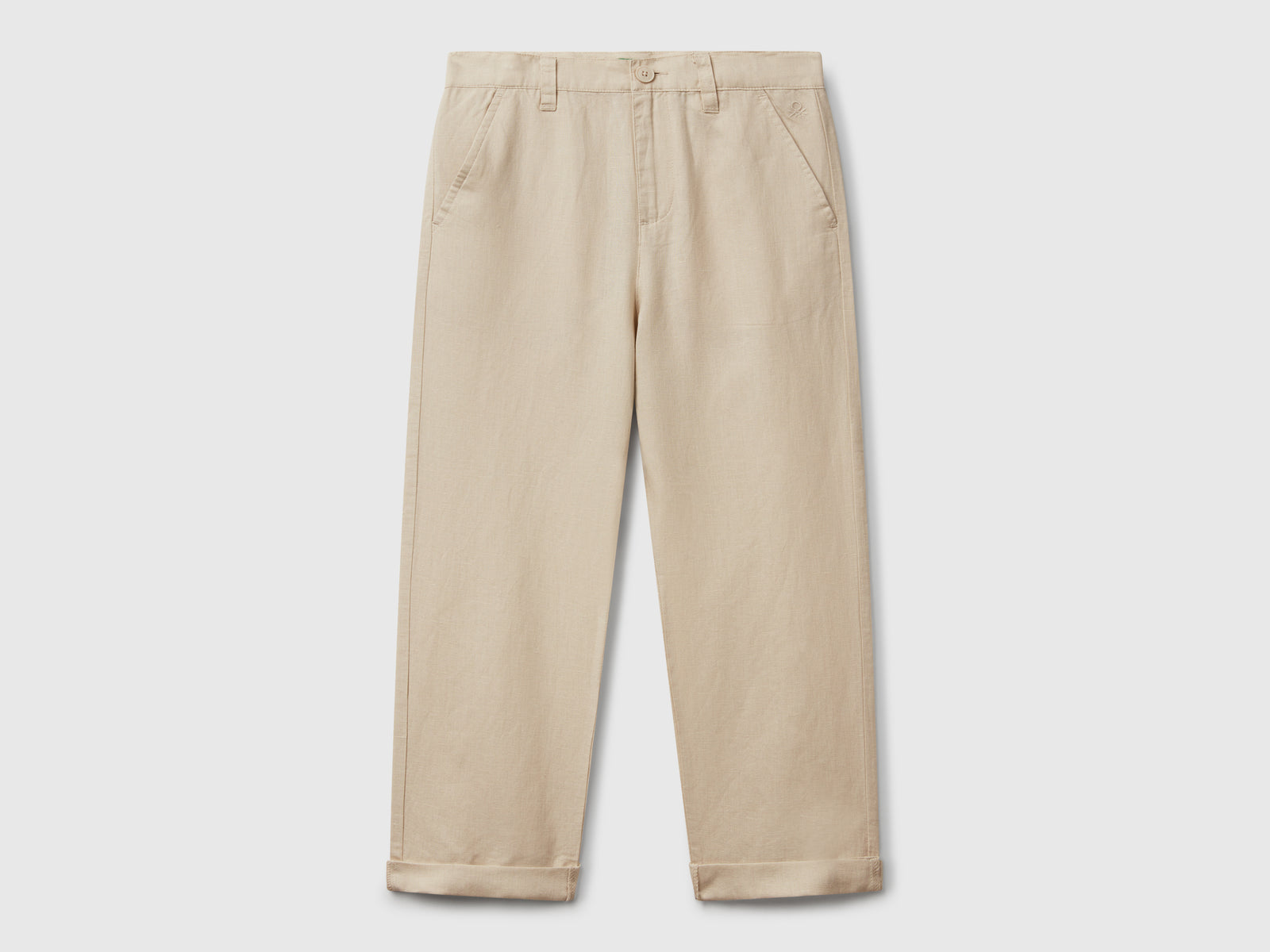 Pantaloni relaxed fit in misto lino da bambino beige | Benetton Outlet