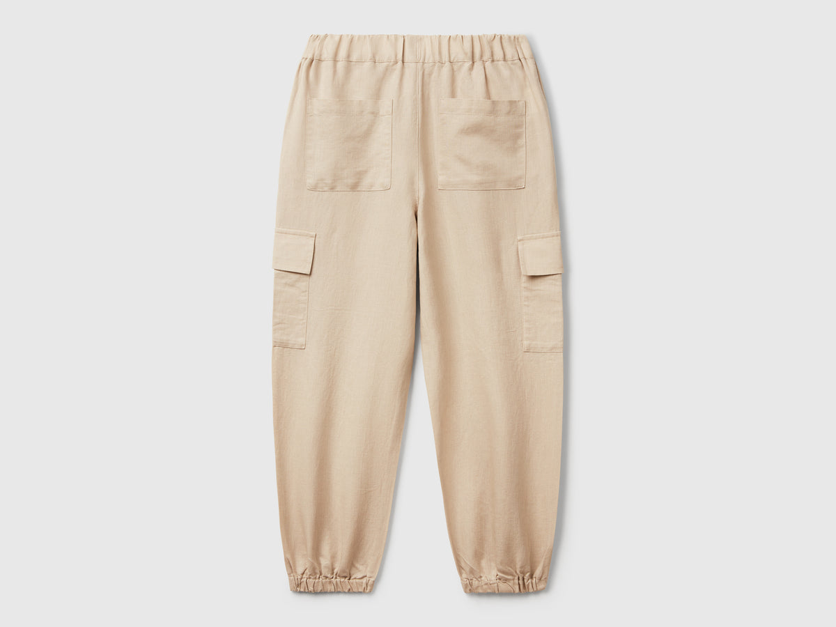 Pantaloni cargo in misto lino