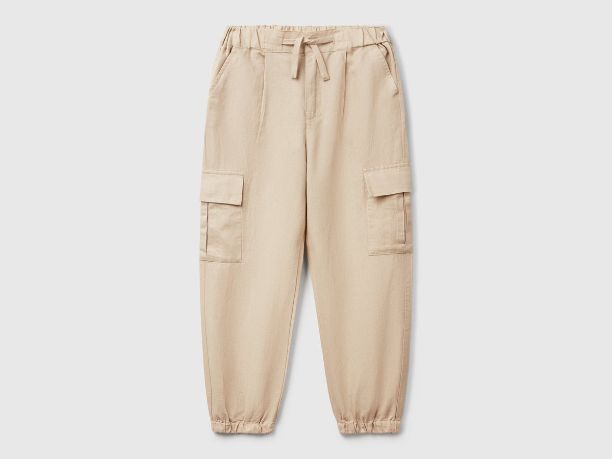 Pantaloni cargo in misto lino