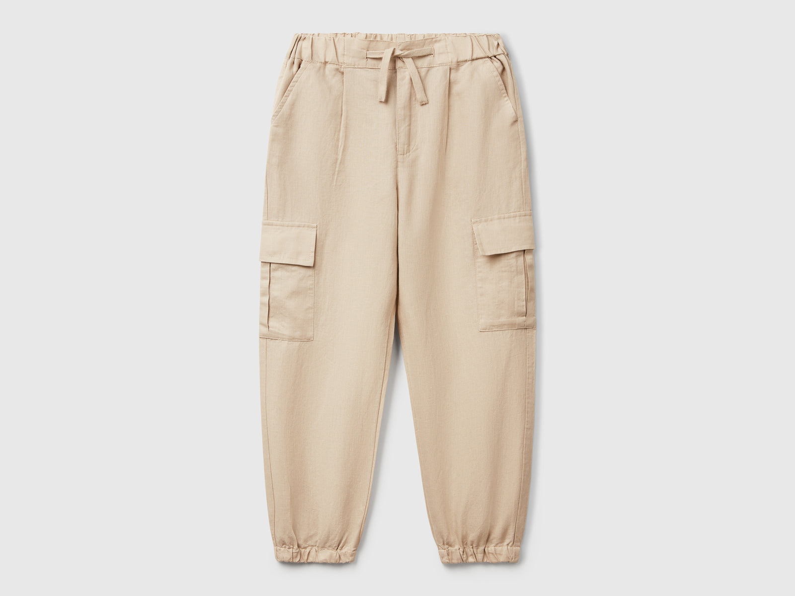 Pantaloni cargo in misto lino da bambina beige | Benetton Outlet