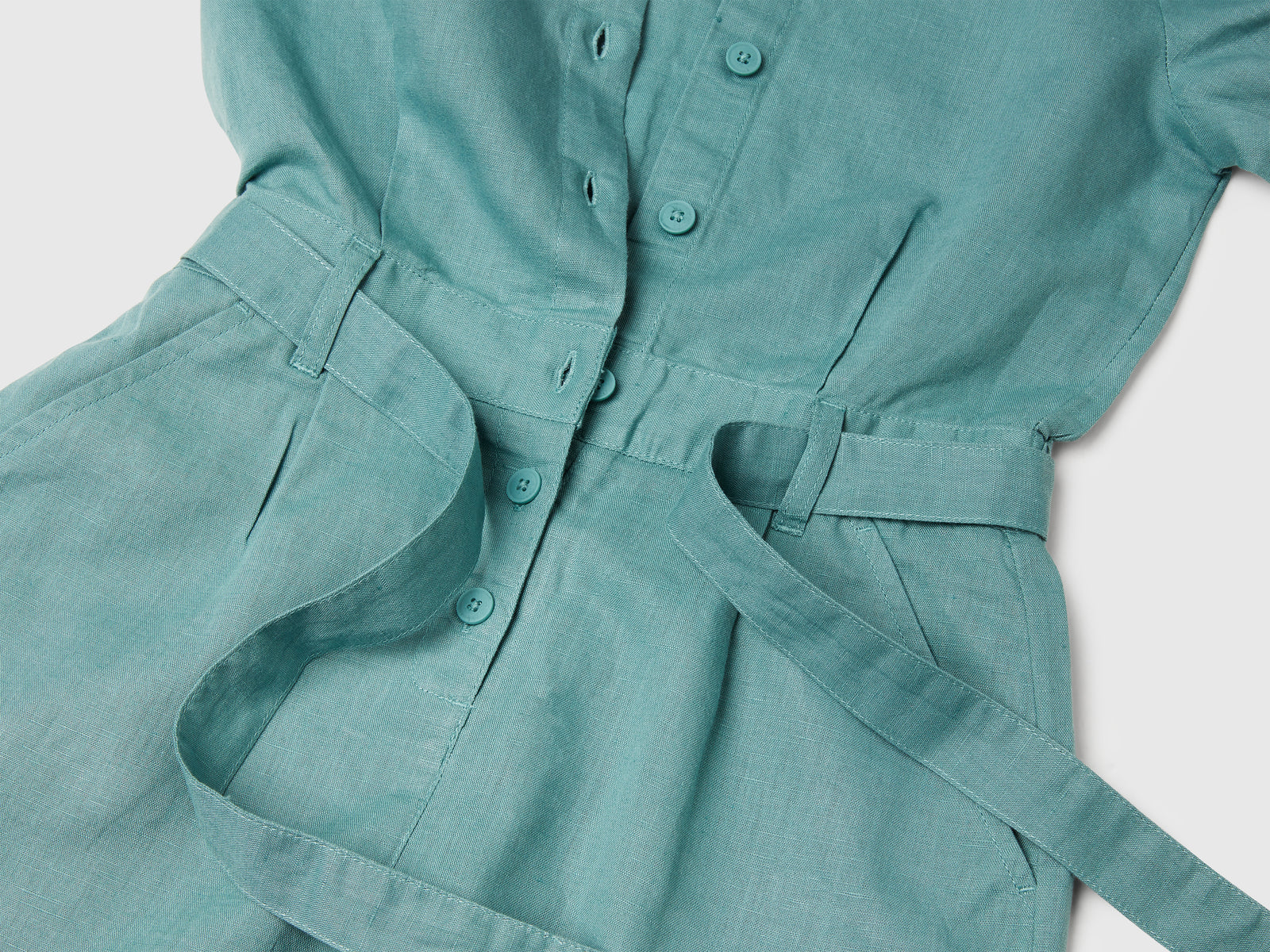 Tuta con fusciacca in misto lino da bambina verde acqua 3 | Benetton Outlet