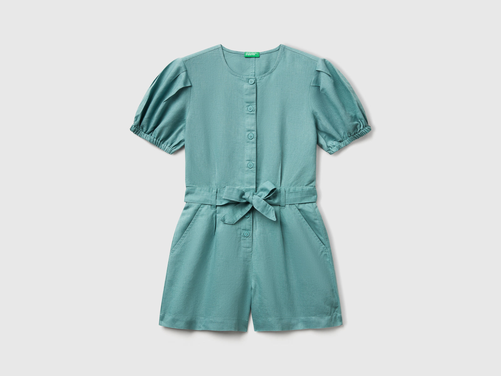 Tuta con fusciacca in misto lino da bambina verde acqua | Benetton Outlet