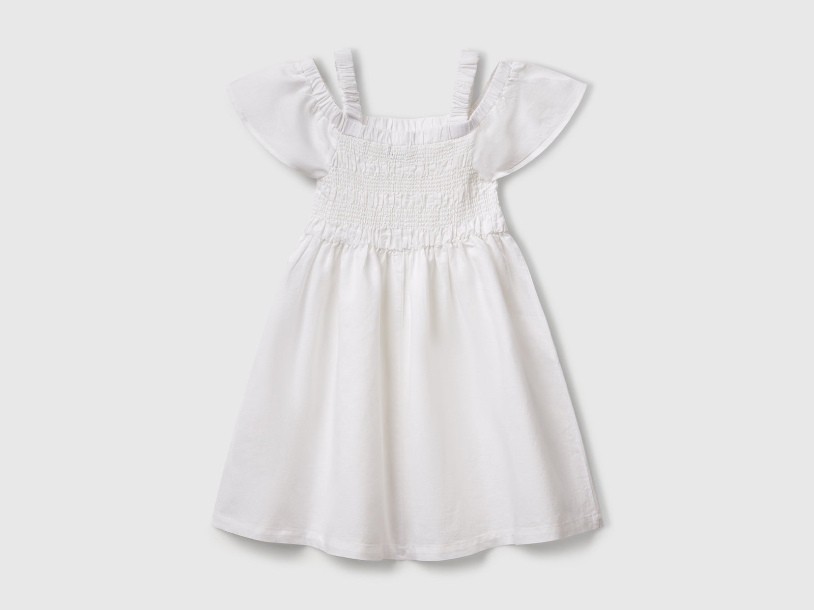 Vestito in misto lino da bambina bianco 2 | Benetton Outlet