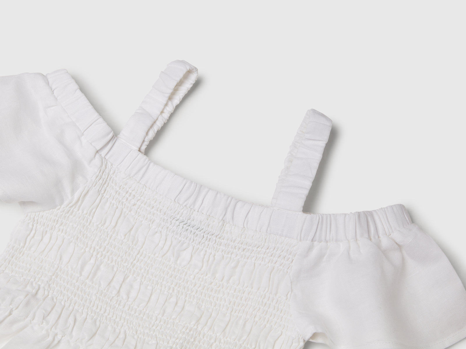 Vestito in misto lino da bambina bianco 3 | Benetton Outlet