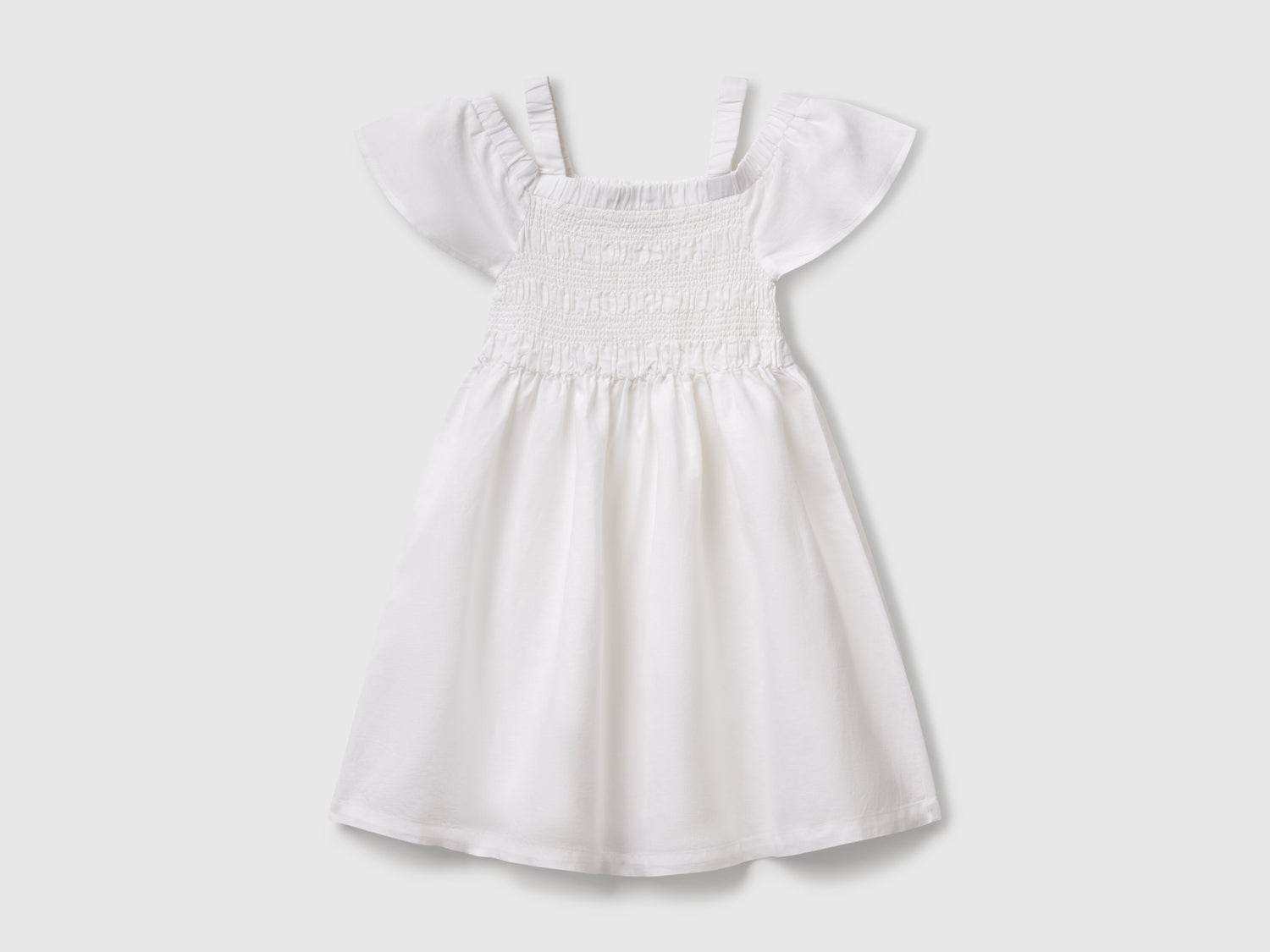 Vestito in misto lino da bambina bianco | Benetton Outlet