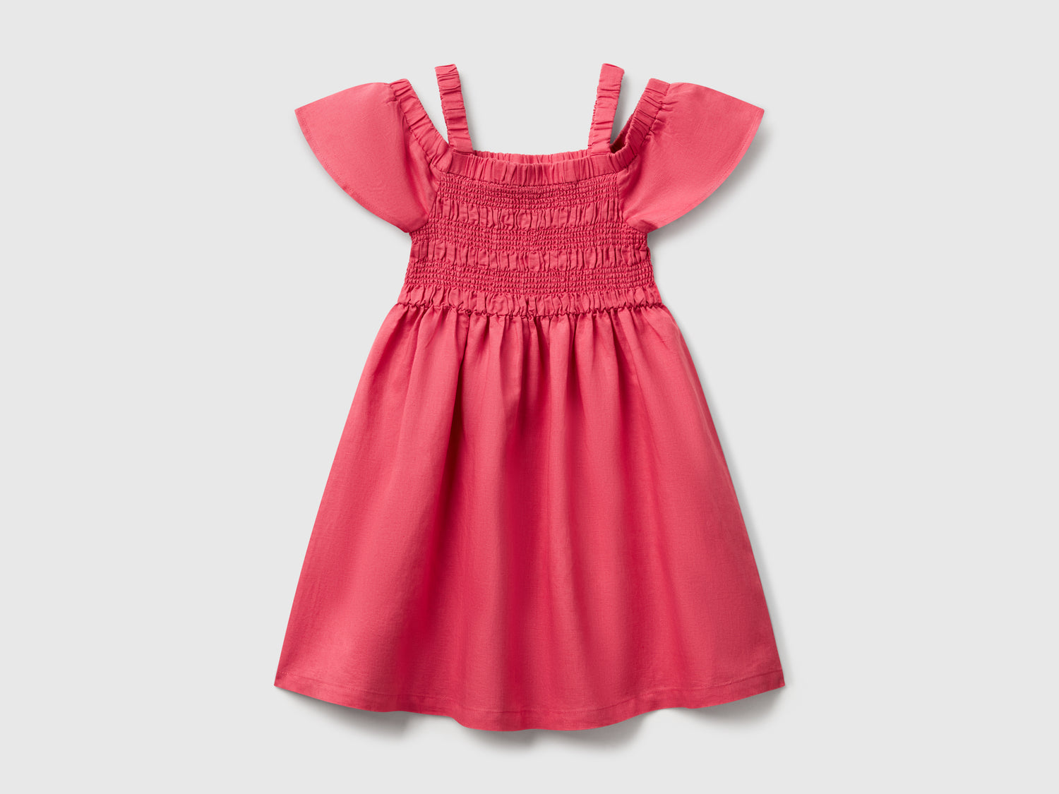 Vestito in misto lino da bambina ciclamino | Benetton Outlet