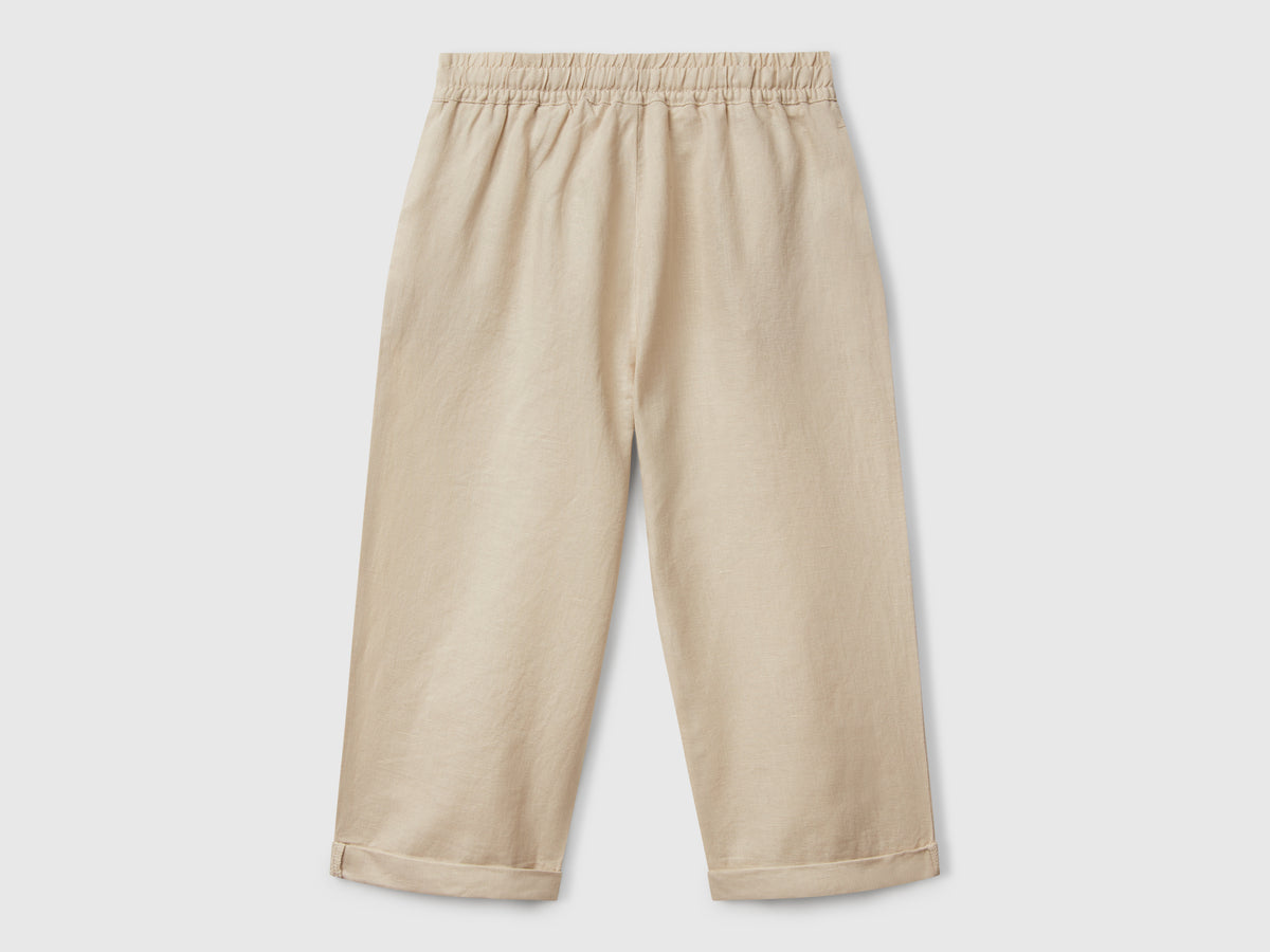 Pantaloni con coulisse in misto lino