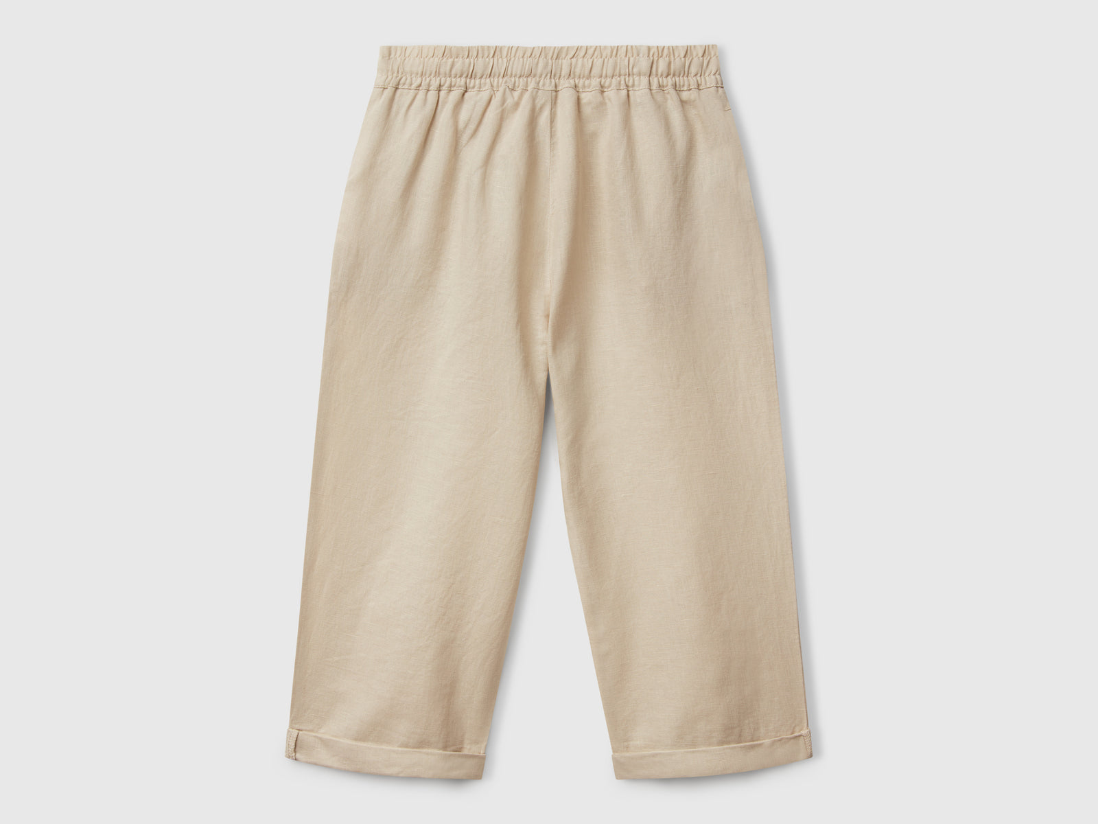 Pantaloni con coulisse in misto lino da bimbo beige 2 | Benetton Outlet