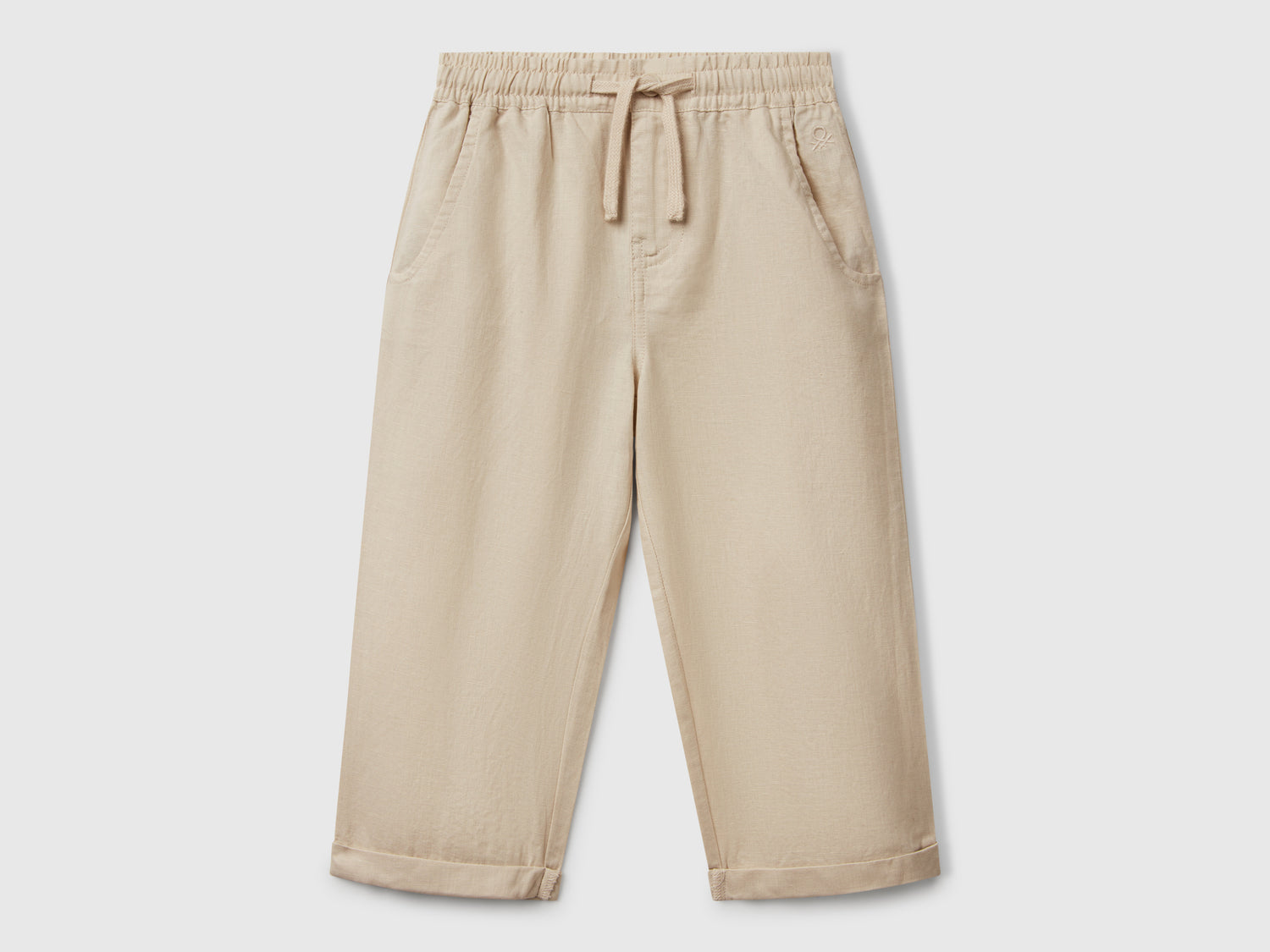Pantaloni con coulisse in misto lino da bimbo beige | Benetton Outlet